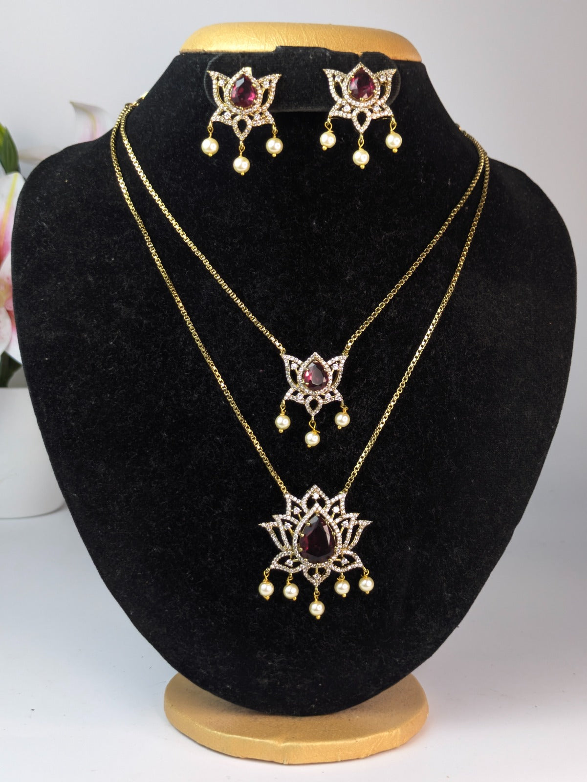 Double Layer Ruby Stone Lotus Chain