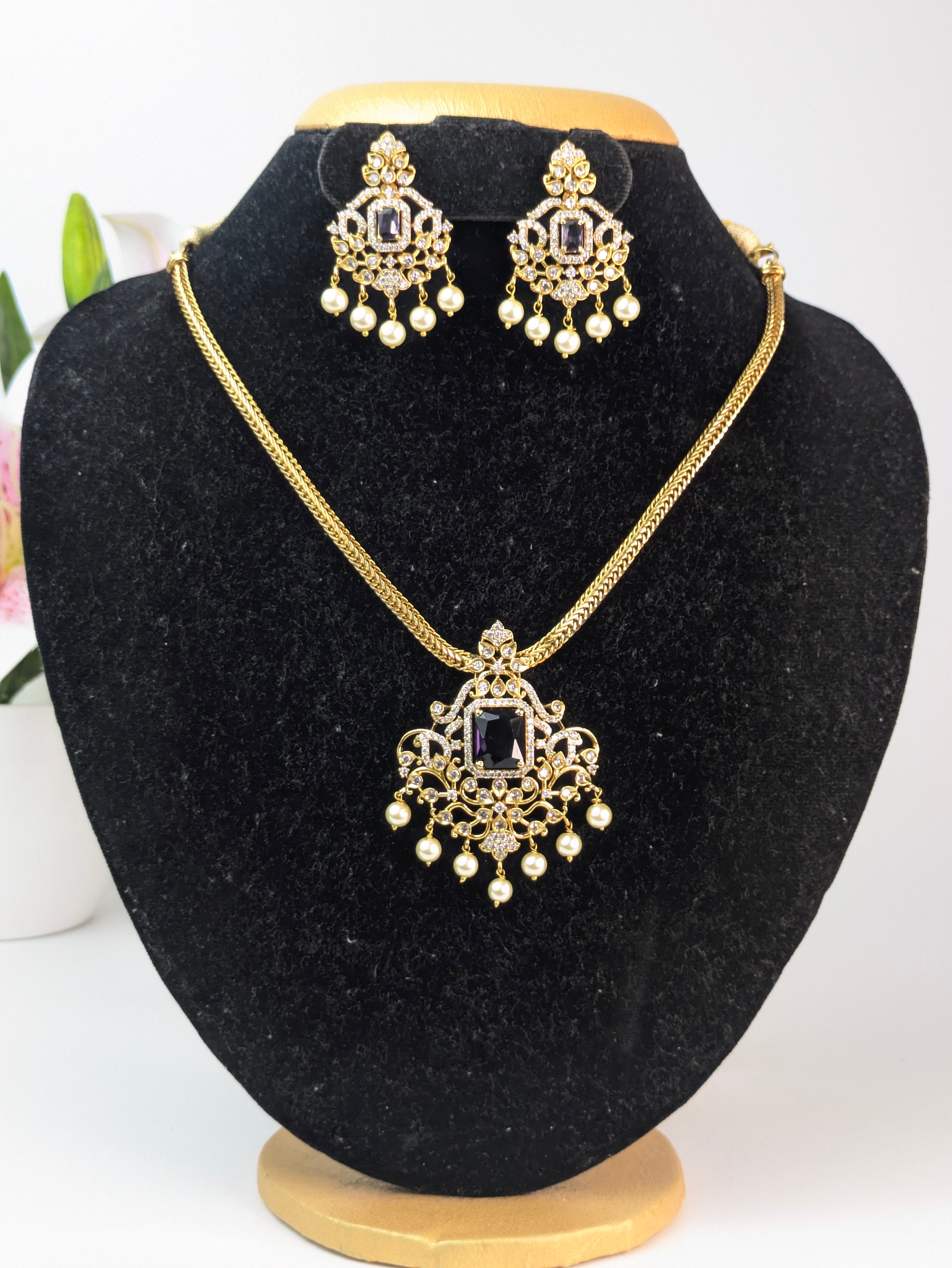 AD Stone Necklace-Violet