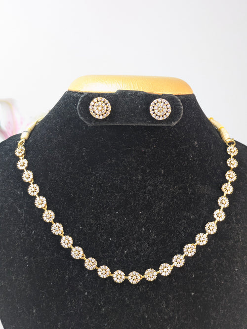 AD Stone Flower Necklace with Stud