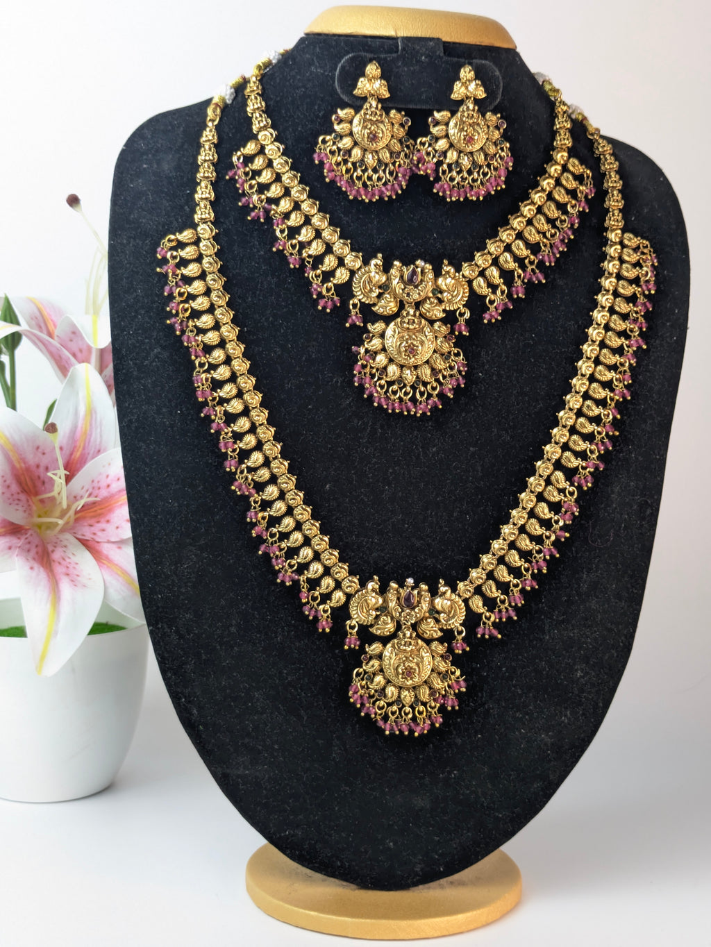 Antique Pink Drop Hanging bridal set