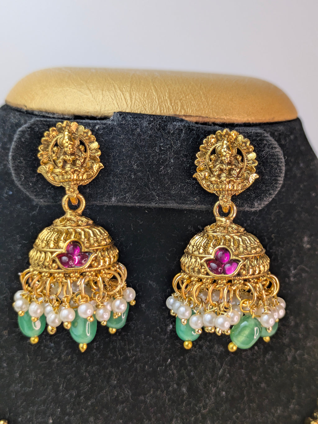 Peacock Lakshmi Kemp Necklace with Green Hanging