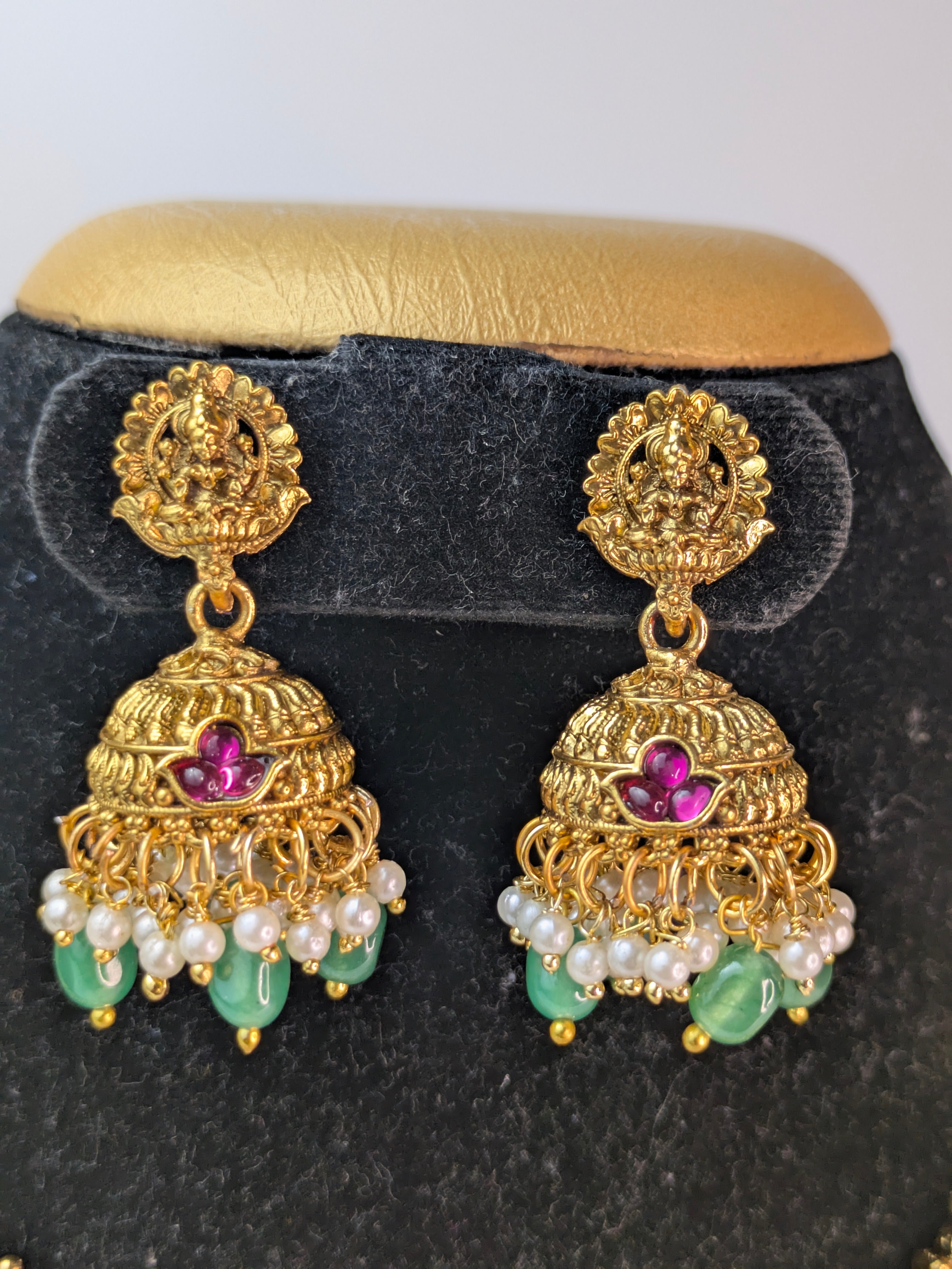 Peacock Lakshmi Kemp Necklace with Green Hanging