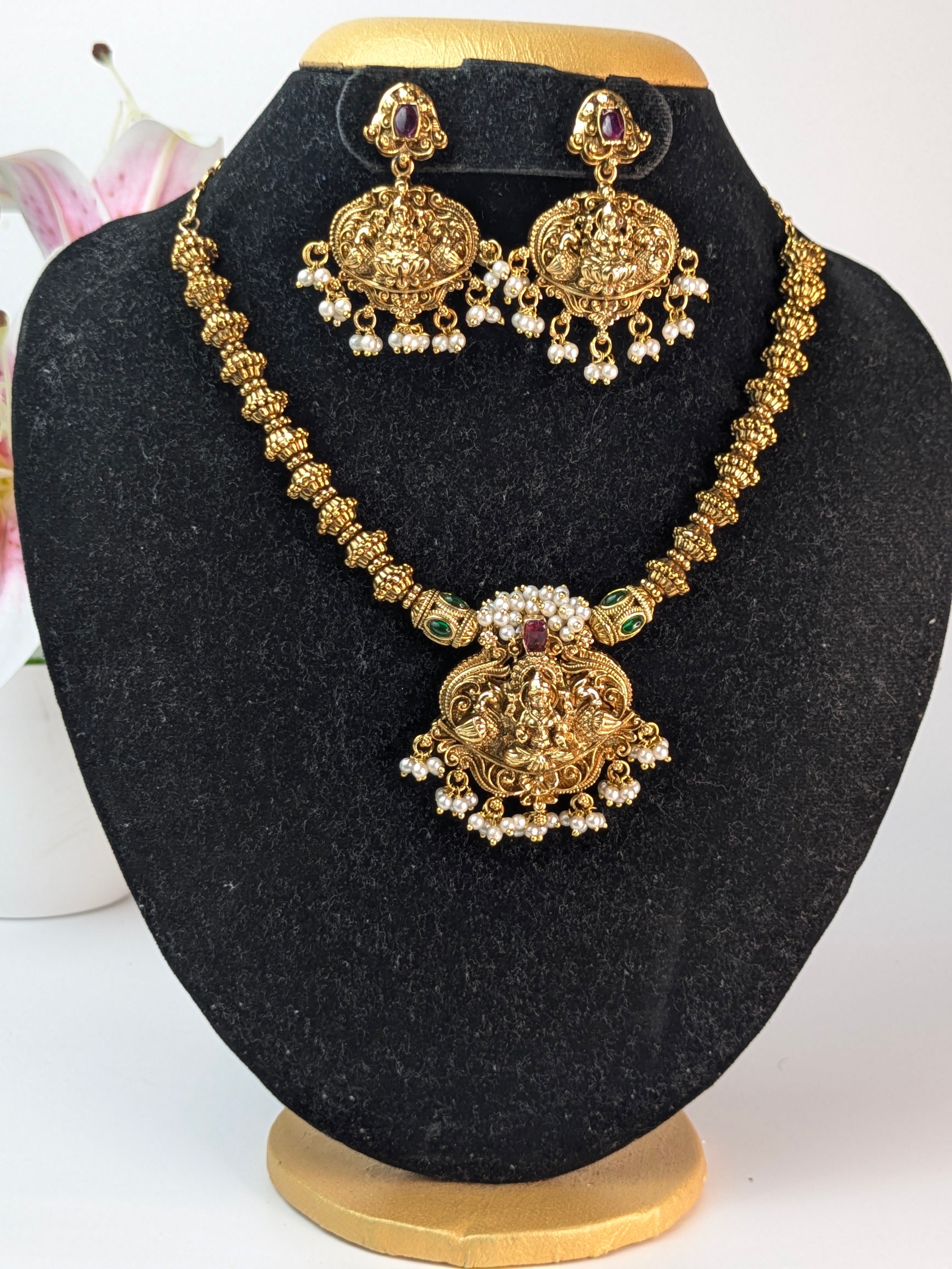 Antique Gold Lakshmi pendant Mid Haram