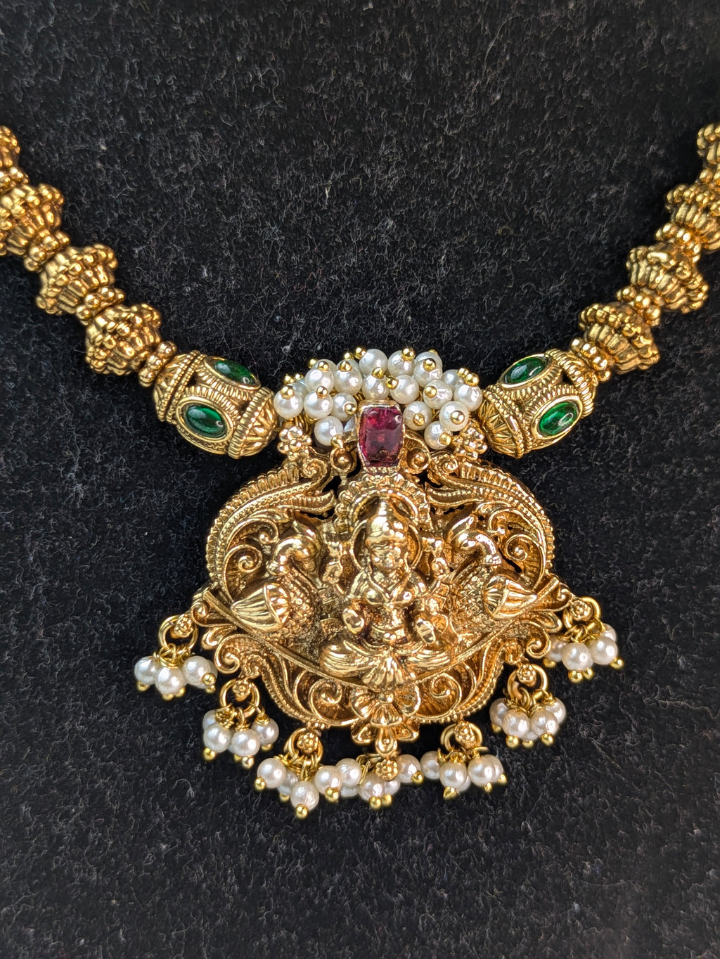Antique Gold Lakshmi pendant Mid Haram