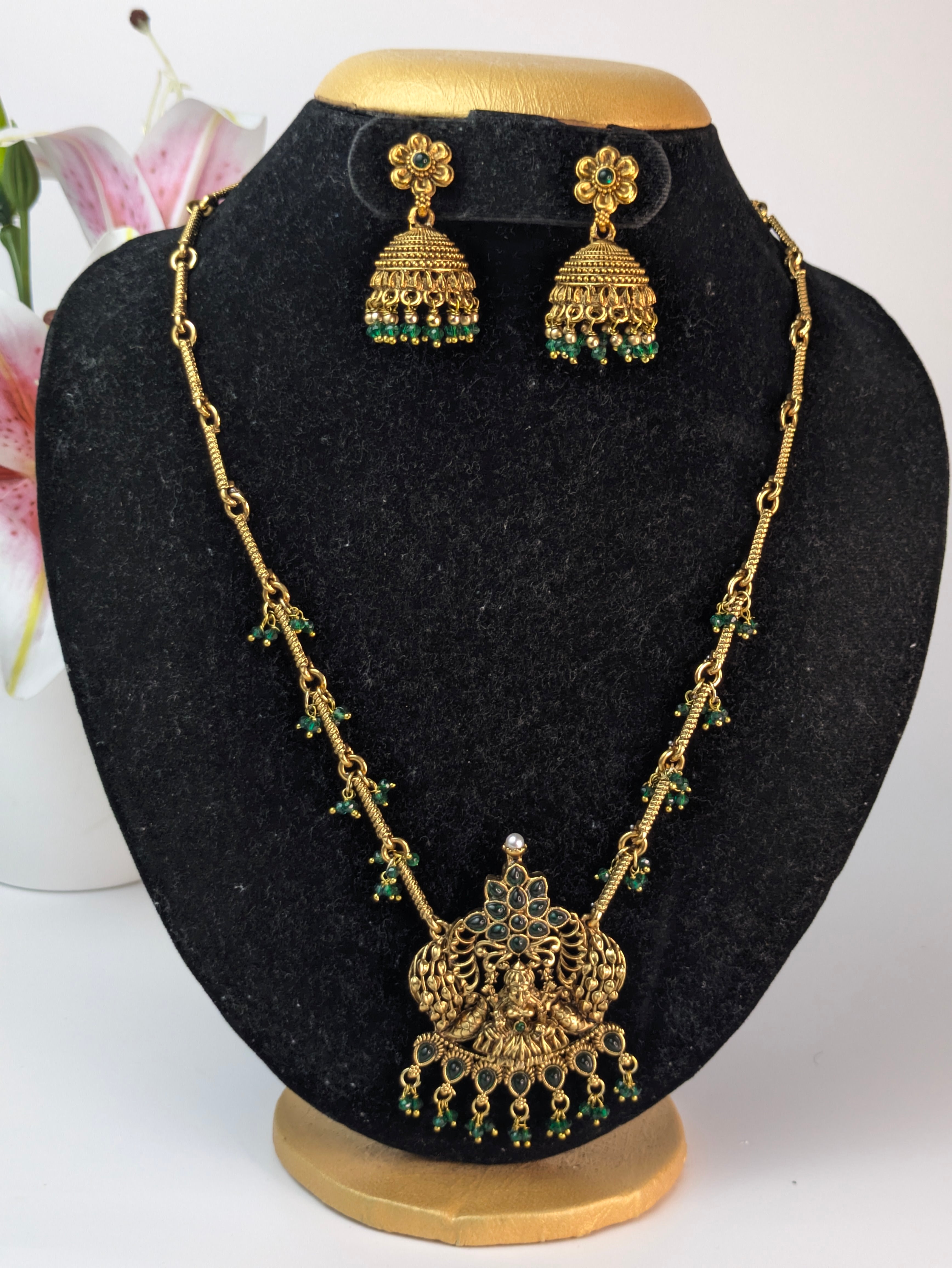 Traditional antique gold-plated Lakshmi mid haram