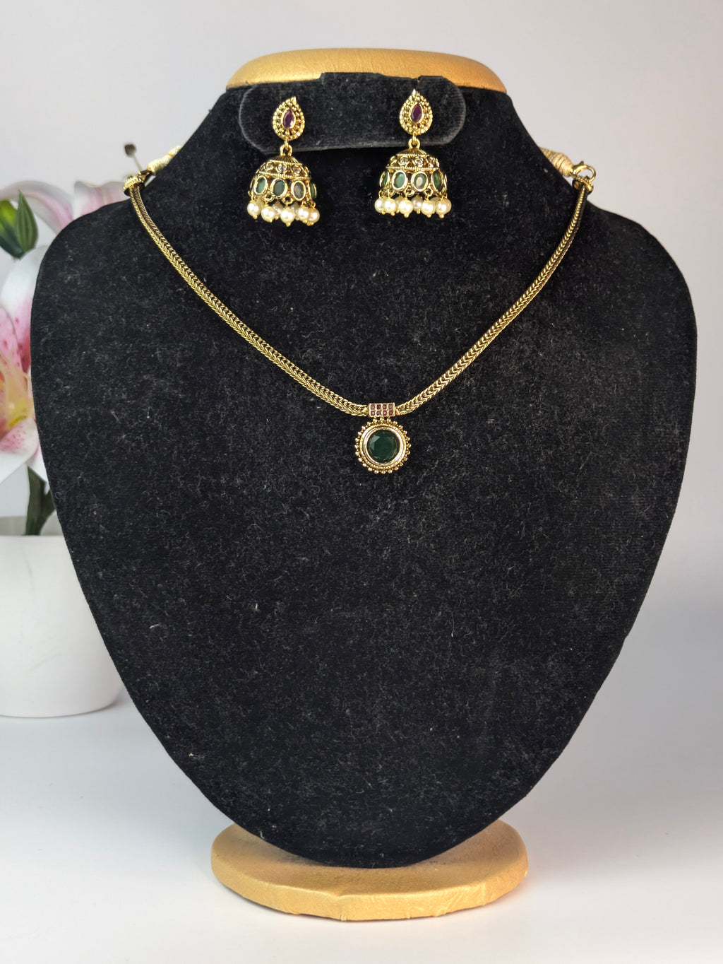 Single Stone Pendant Necklace-Green