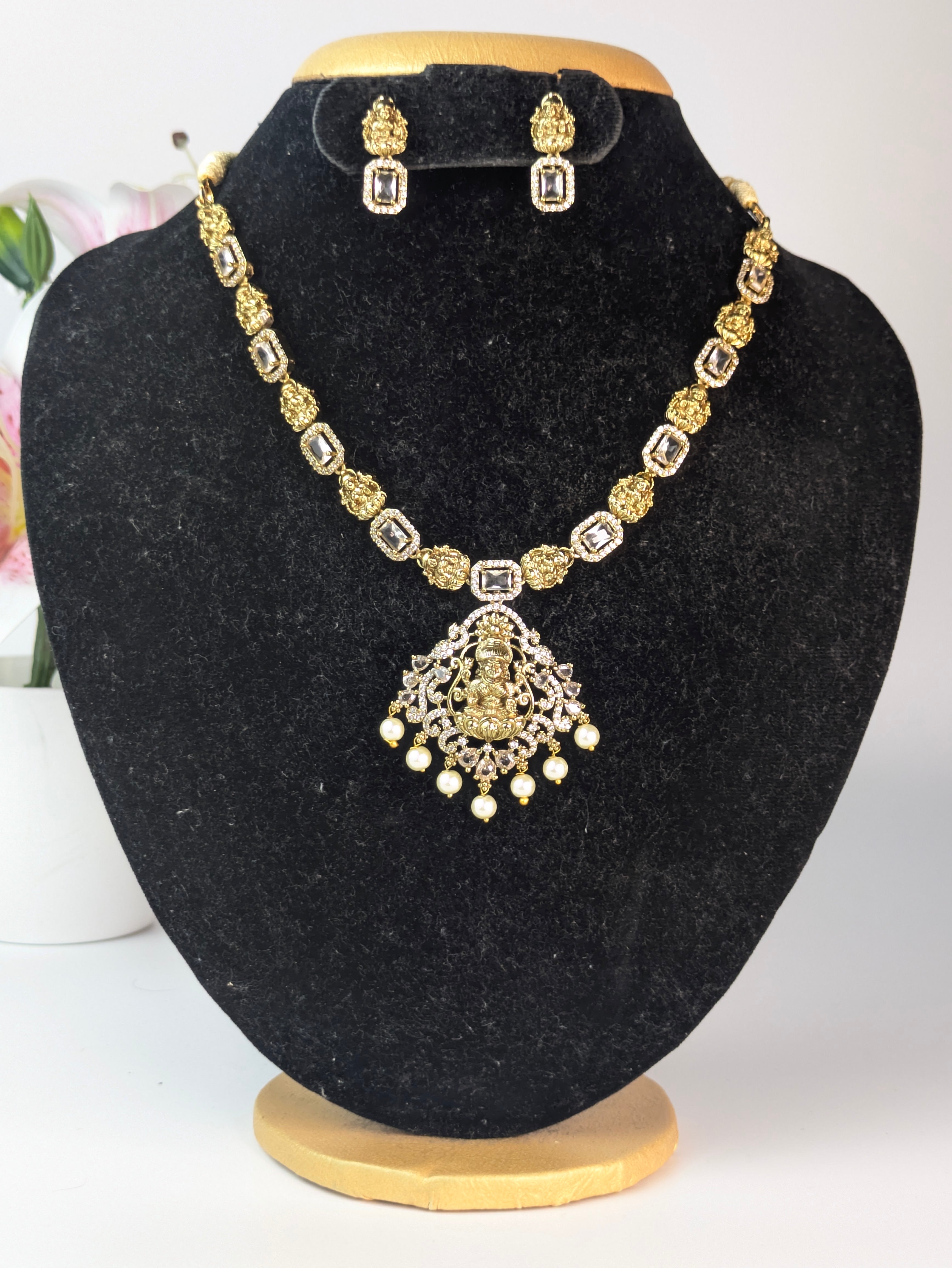 Traditional Lakshmi AD Stone Necklace-White