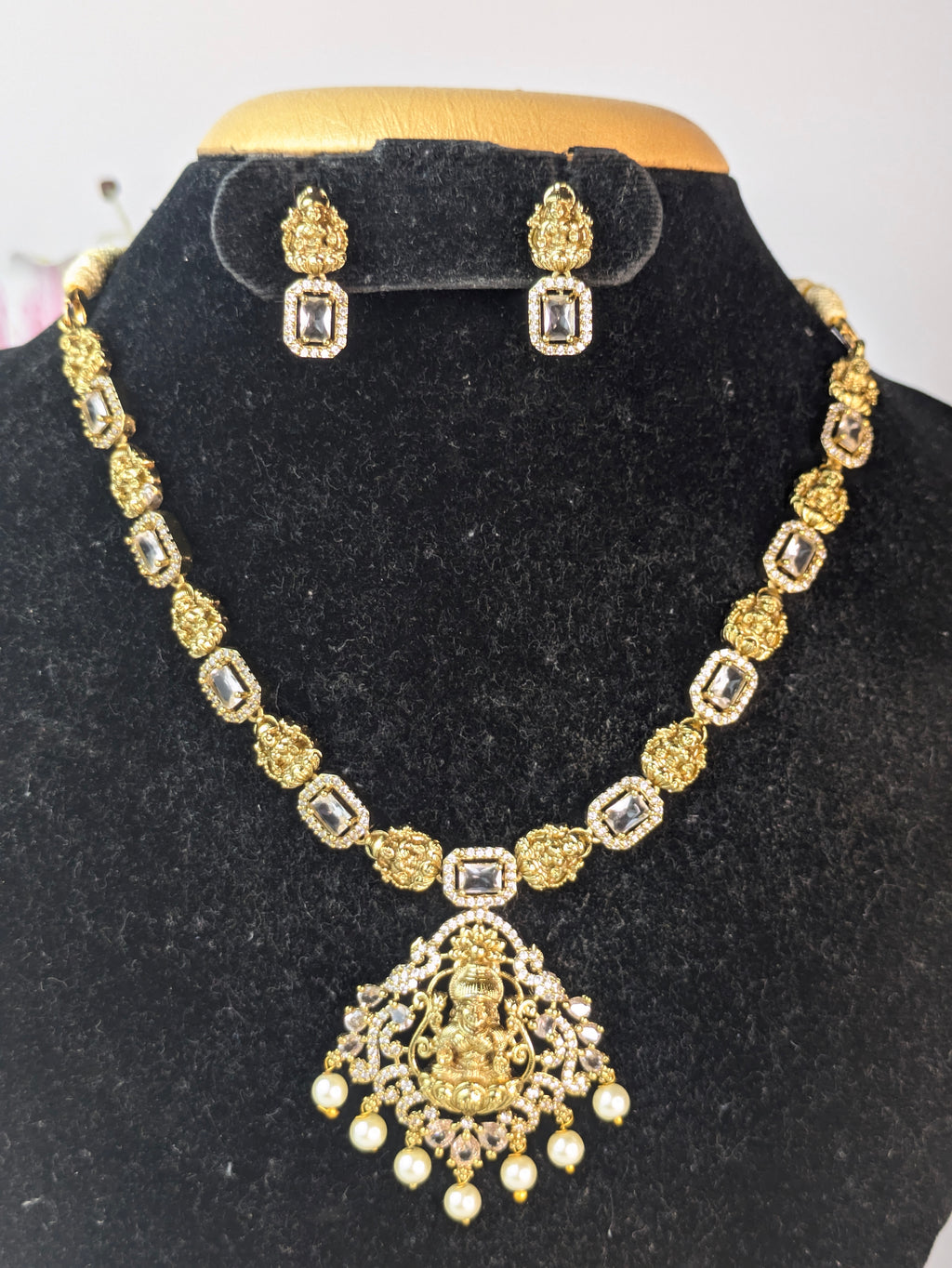 Traditional Lakshmi AD Stone Necklace-White