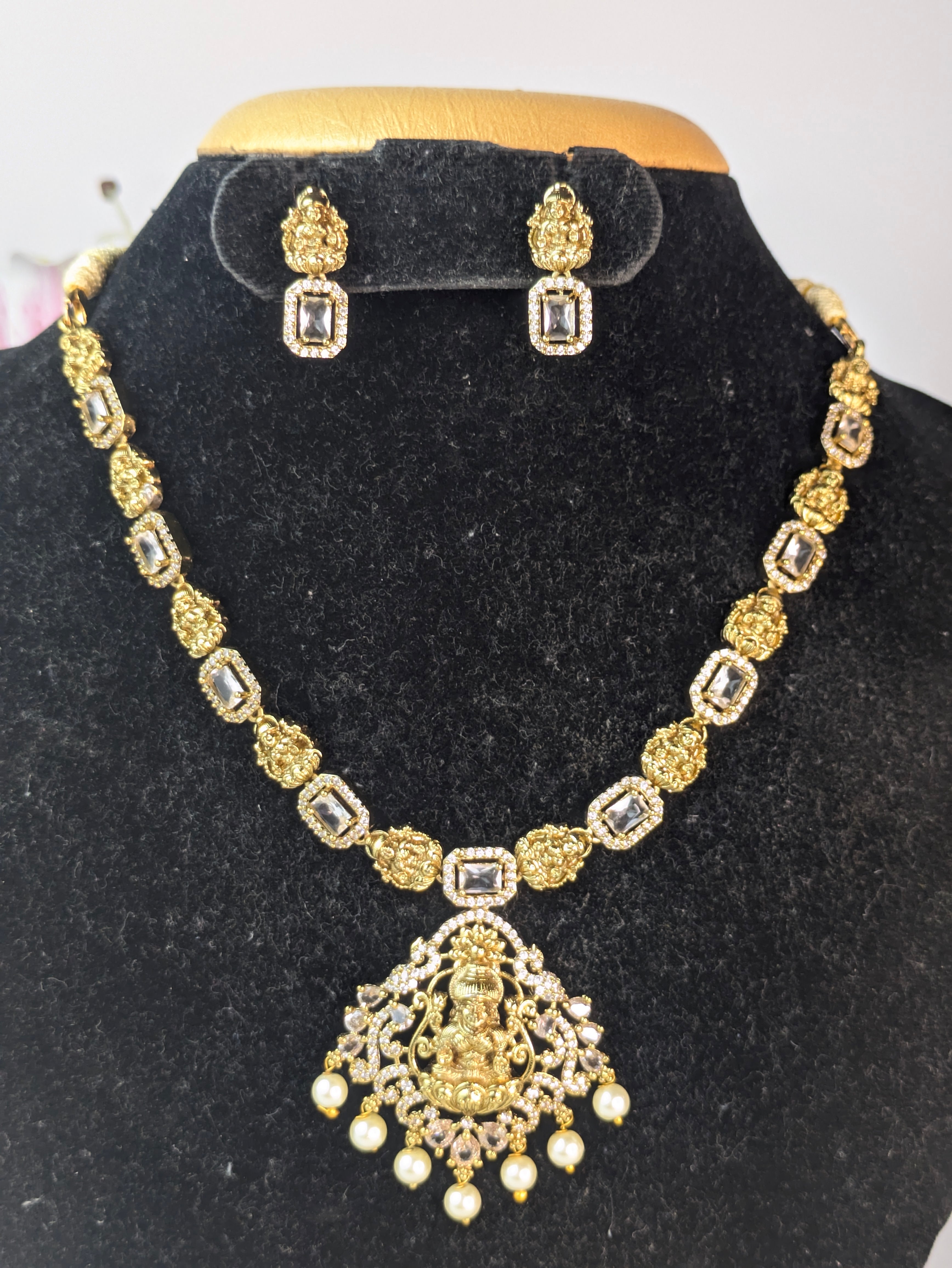 Traditional Lakshmi AD Stone Necklace-White