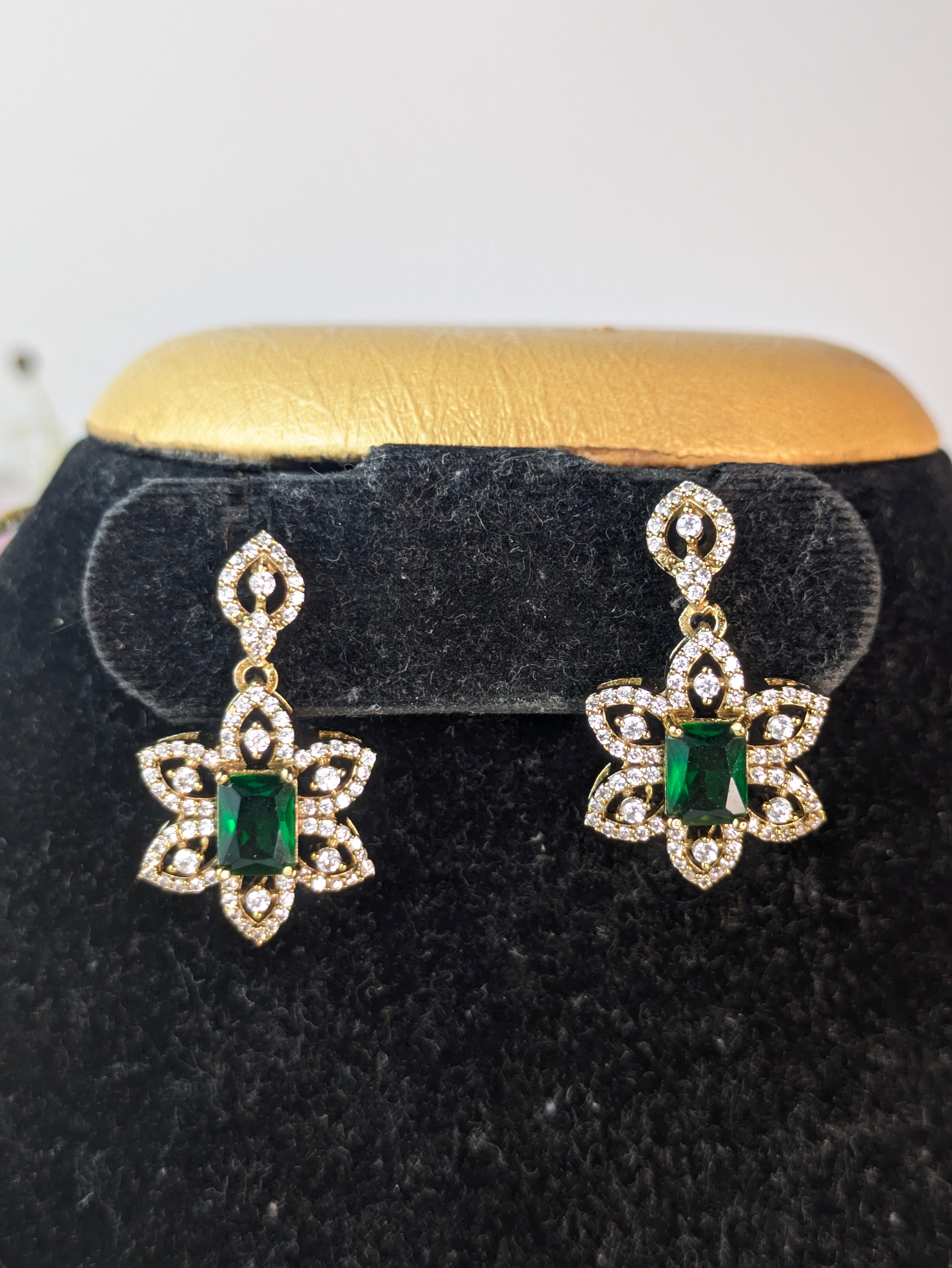 AD Stone Floral Choker-Green