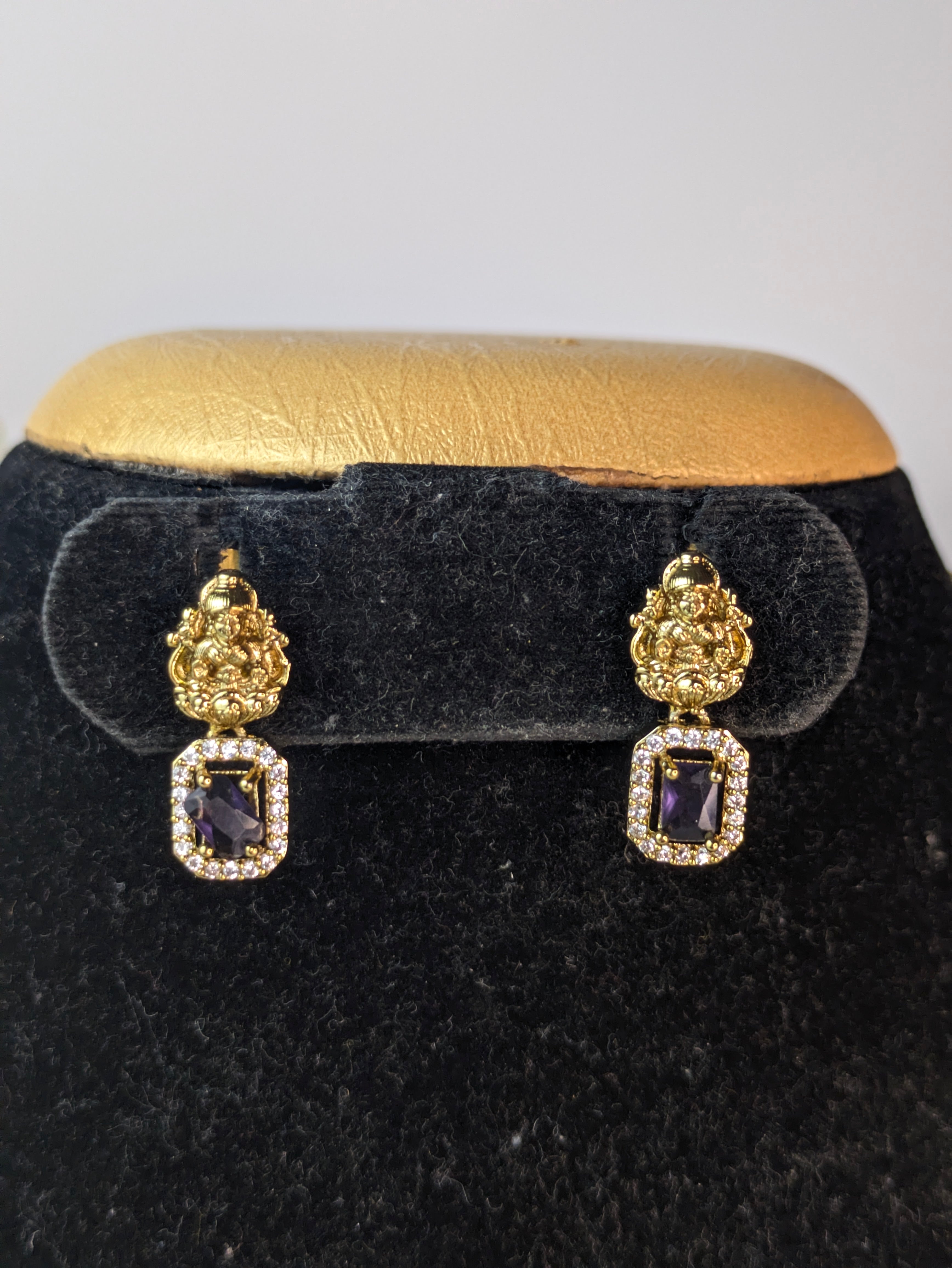 Traditional Lakshmi AD Stone Necklace-Violet