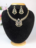 AD Stone Pearl Hanging Choker-Green