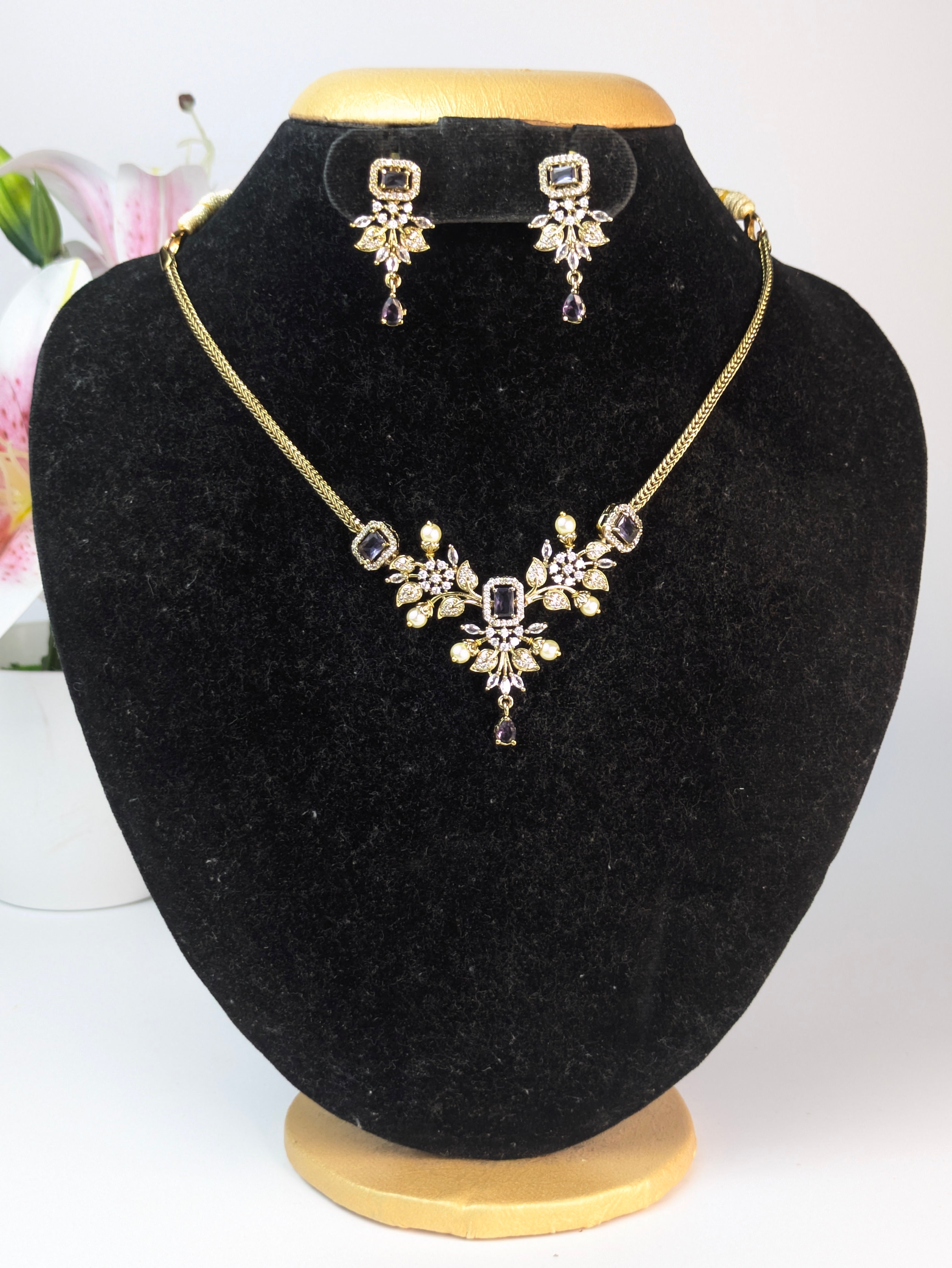 Blue AD short Necklace Set