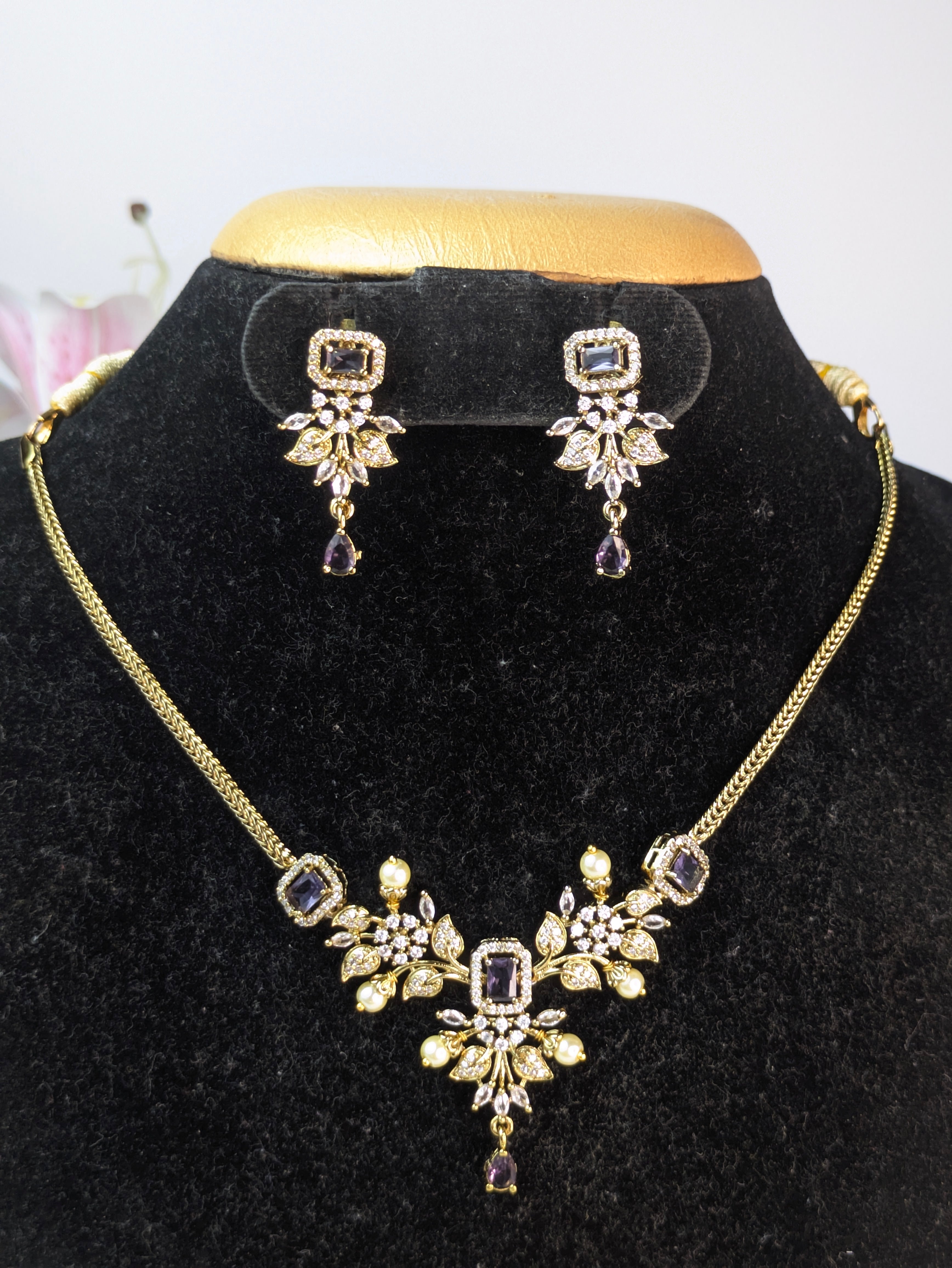 Blue AD short Necklace Set