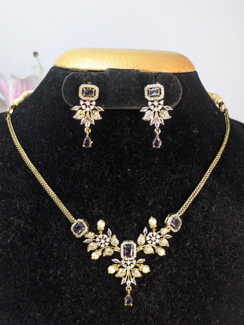 Blue AD short Necklace Set
