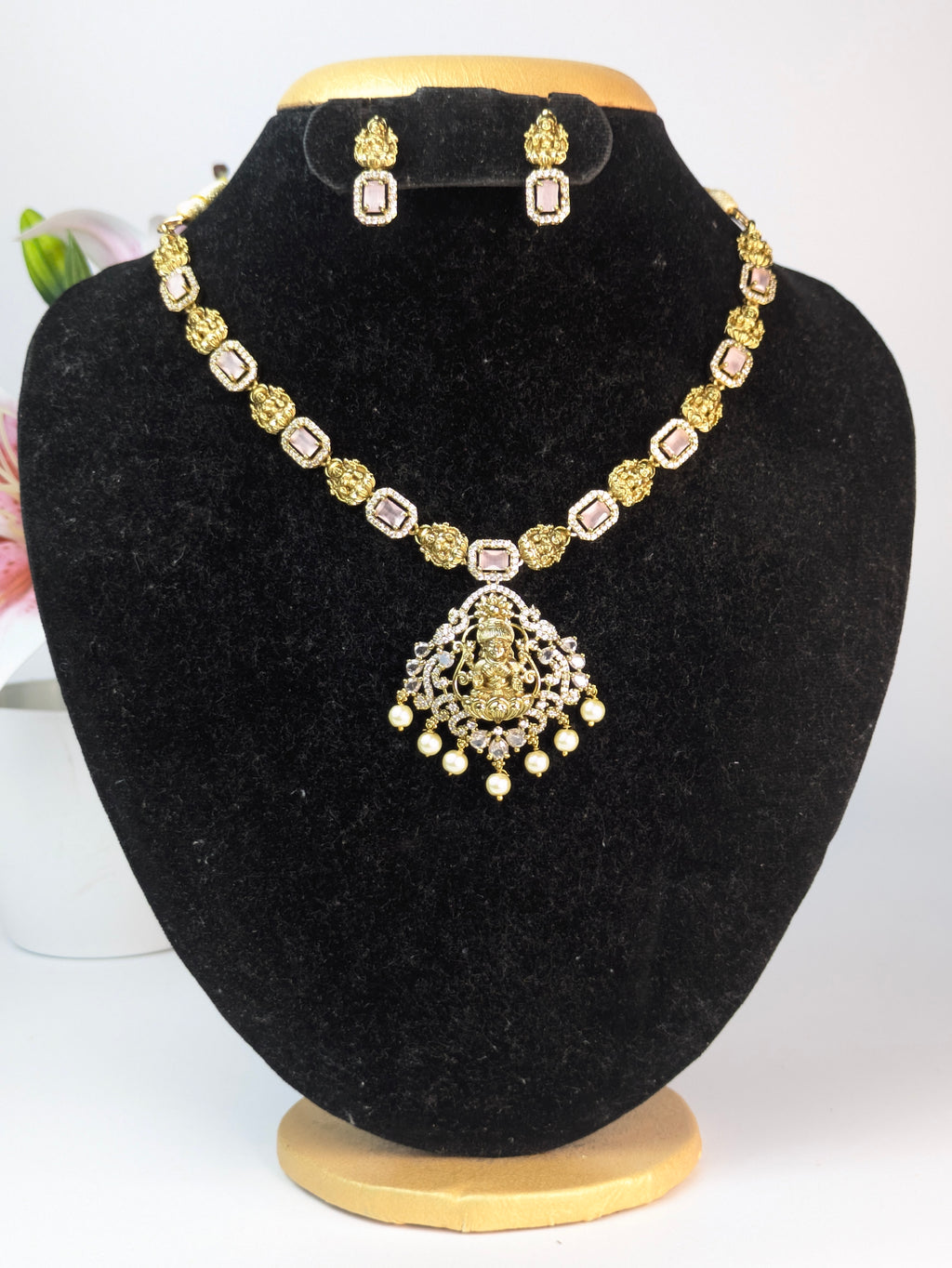 Traditional Lakshmi AD Stone Necklace-Pink