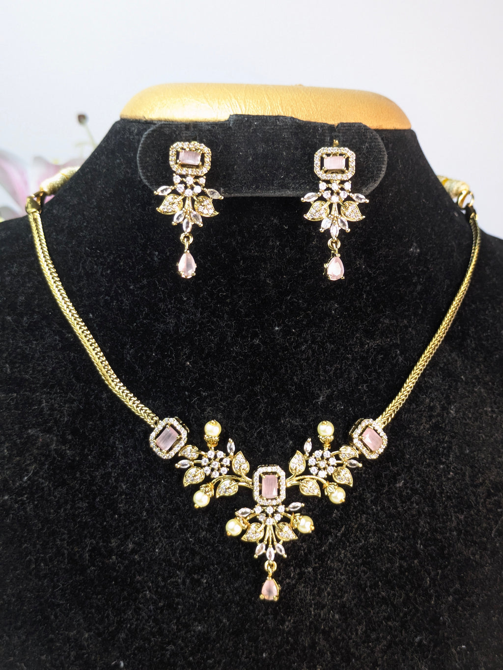 Pink AD short Necklace Set