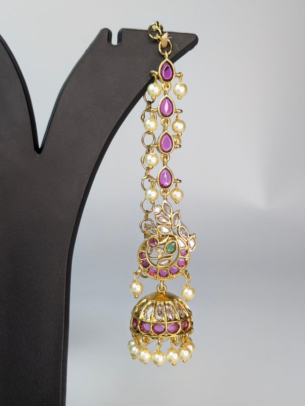 Kemp Stone Jhumka with Ear Chains