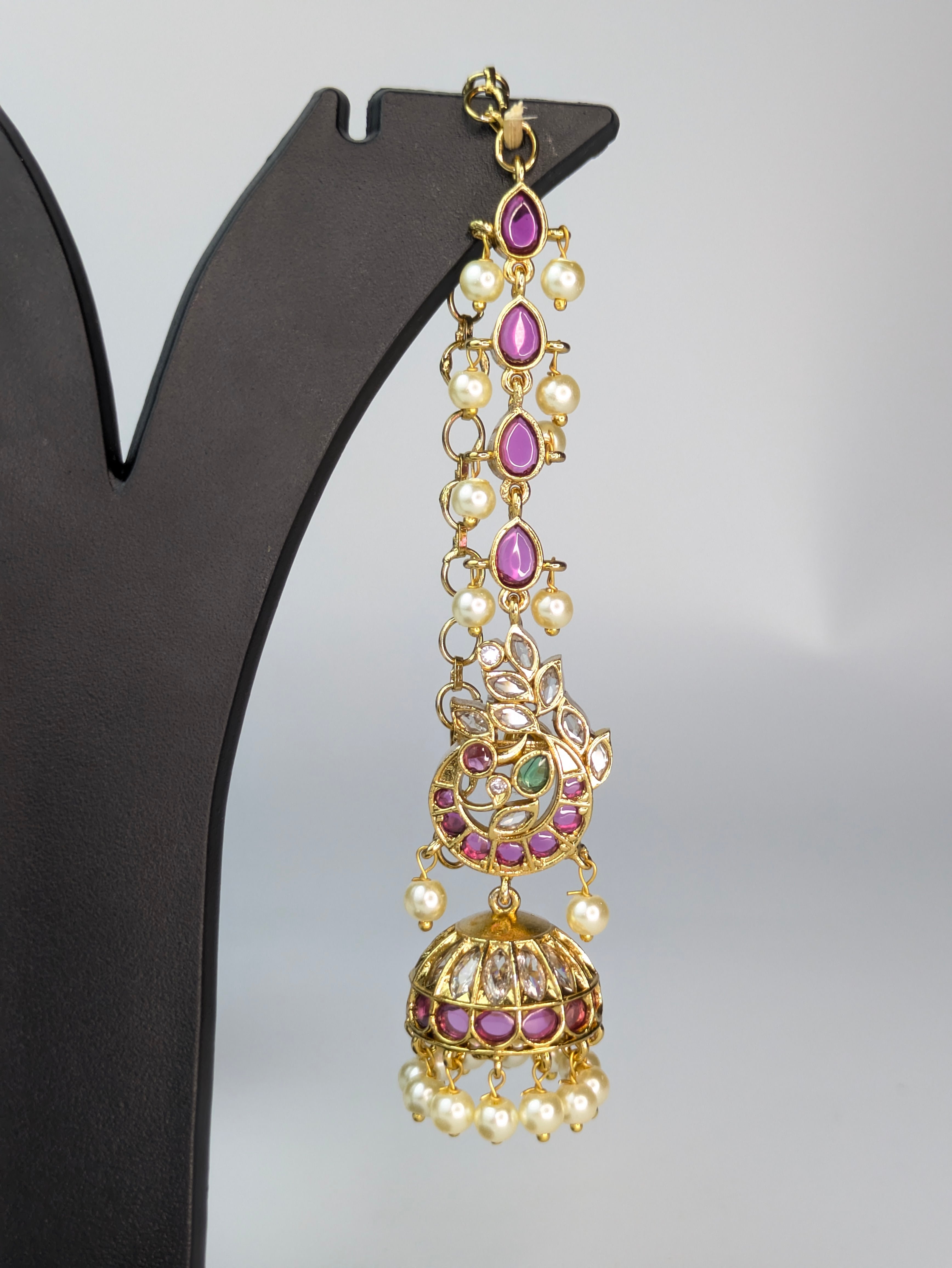 Kemp Stone Jhumka with Ear Chains