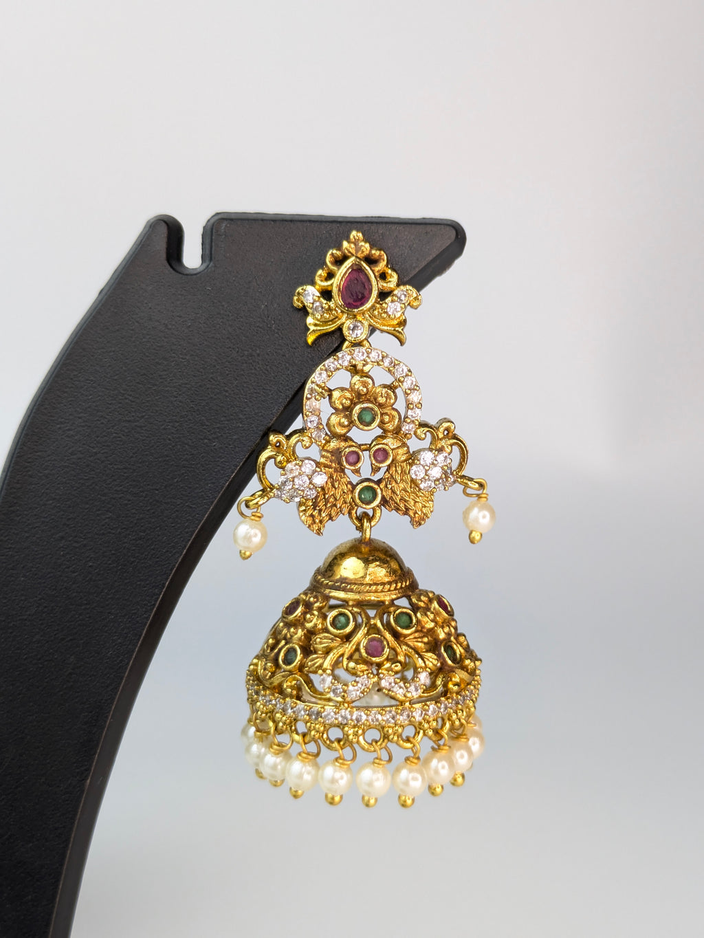 Gold-Plated Pearl Drop Jhumka Earrings