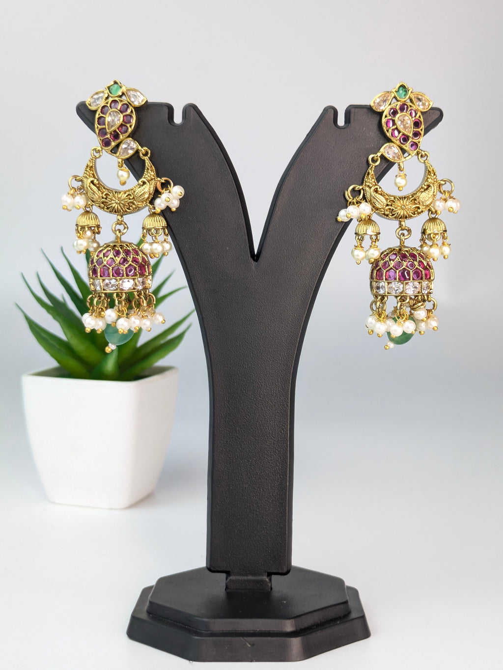 Traditional gold-plated chandbali jhumka earrings