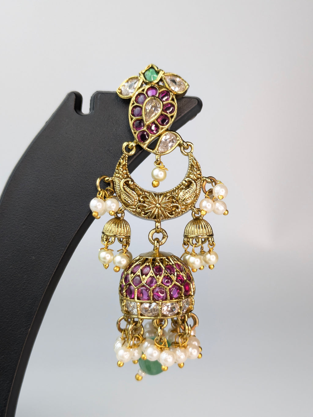 Traditional gold-plated chandbali jhumka earrings