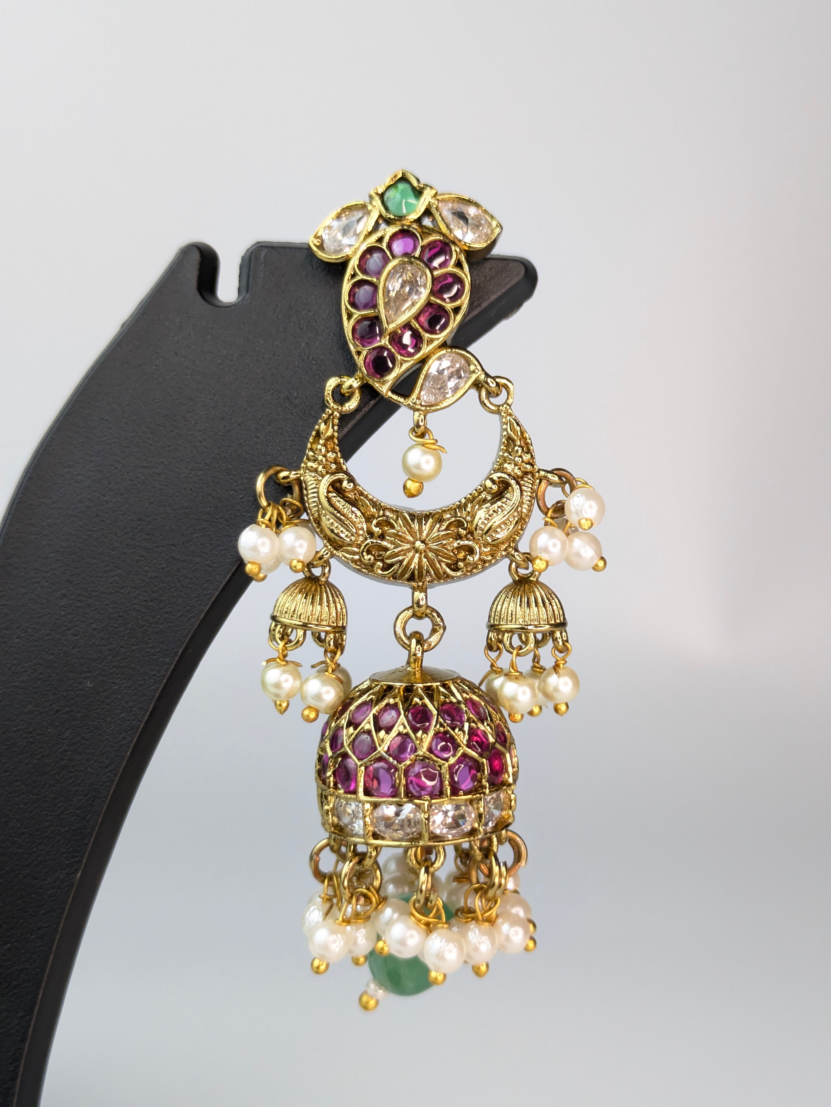 Traditional gold-plated chandbali jhumka earrings