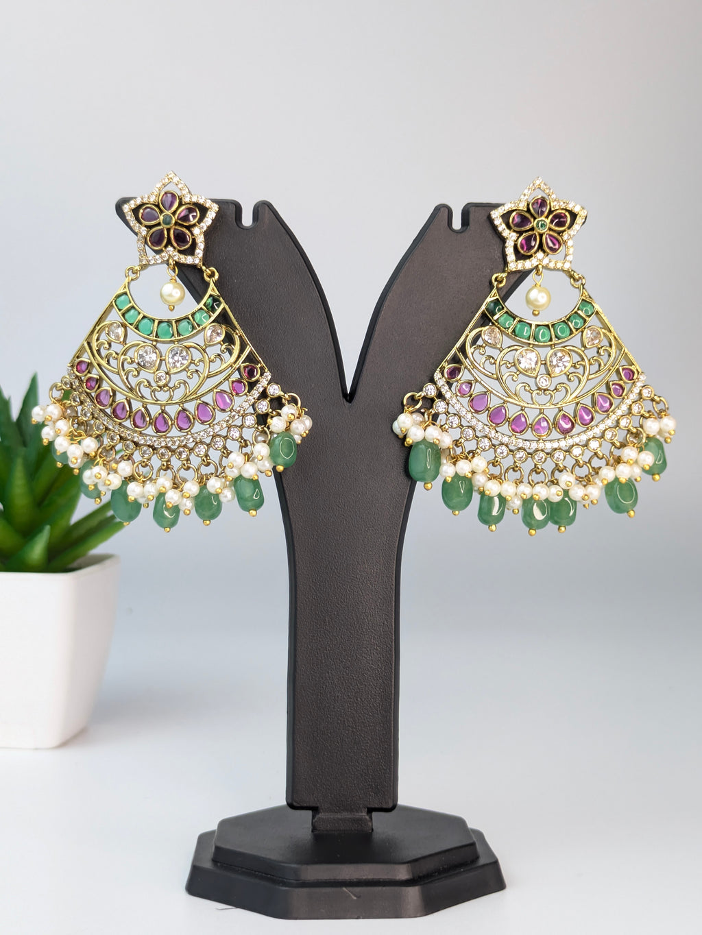 Radhika Royale stone chandbali earrings