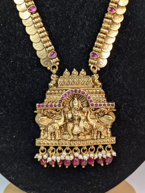 Antique gold-finished temple Haram-Pink