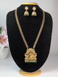 Rectangular temple-style gold plate haram-Green