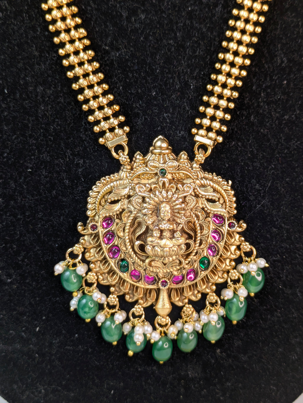 Lakshmi pendant long haram-Green