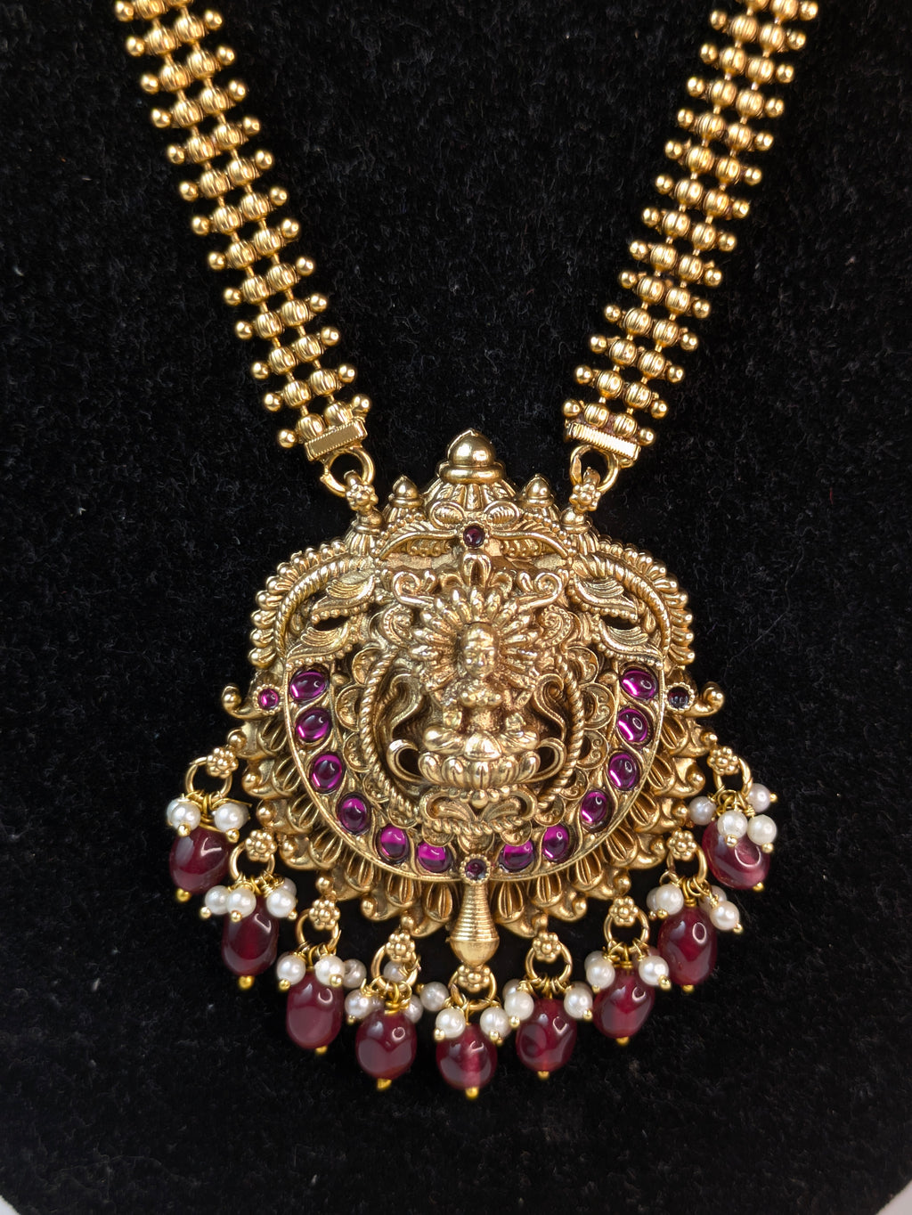 Lakshmi pendant long haram-Pink