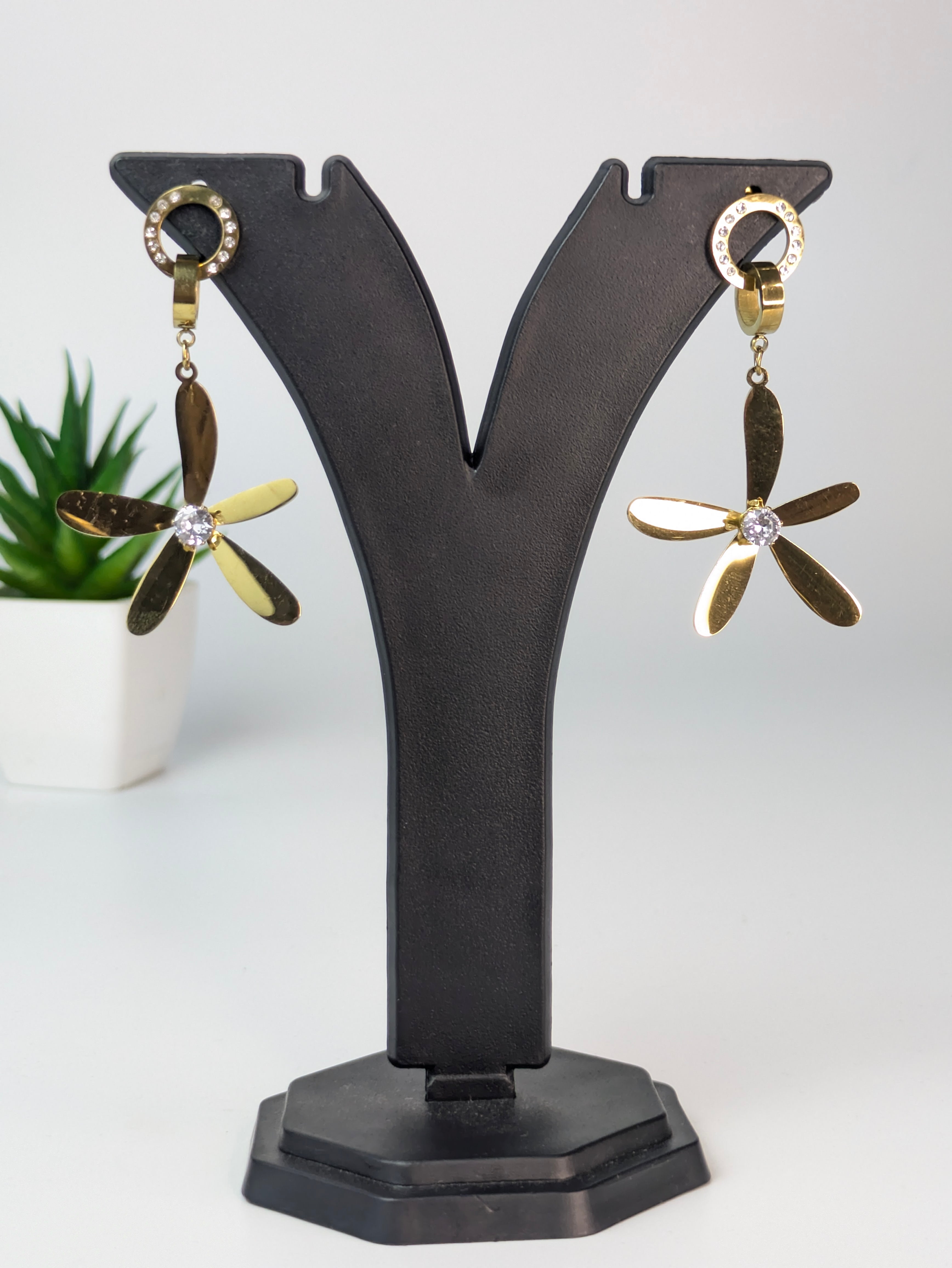 Flower huggie hoop drop earrings