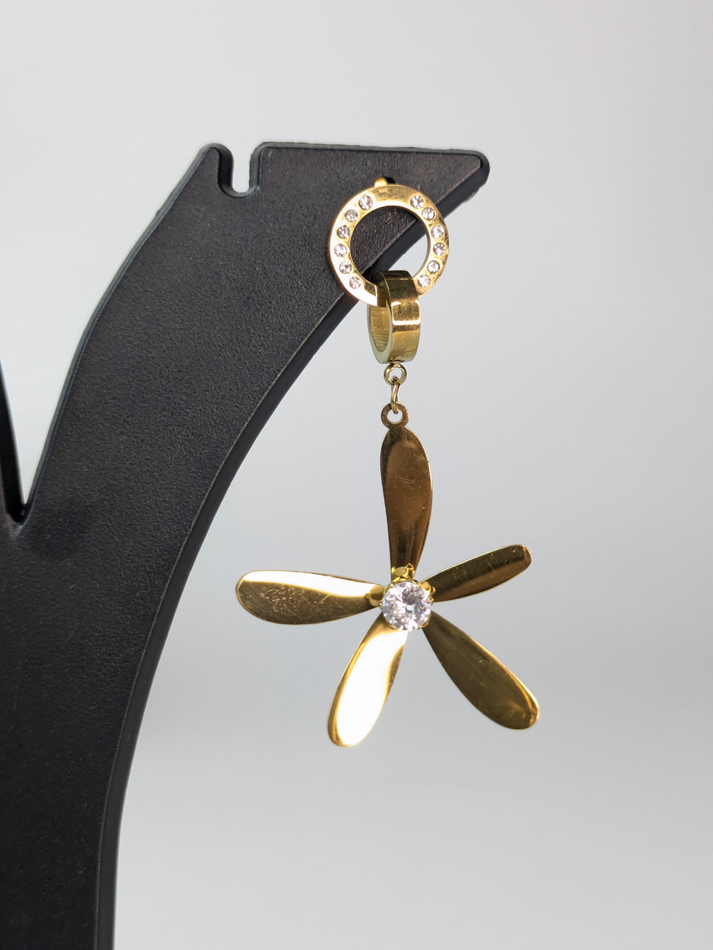 Flower huggie hoop drop earrings