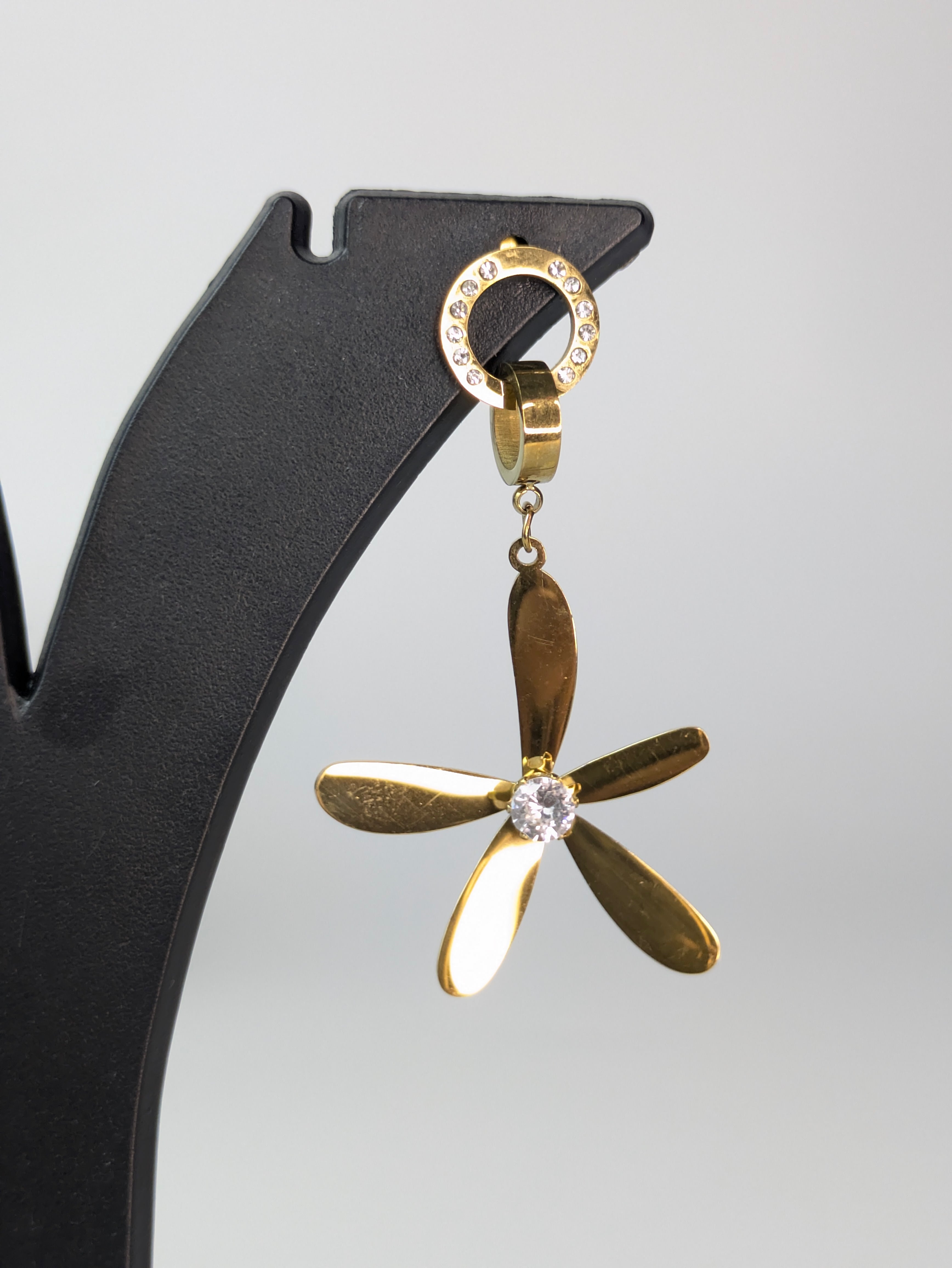 Flower huggie hoop drop earrings
