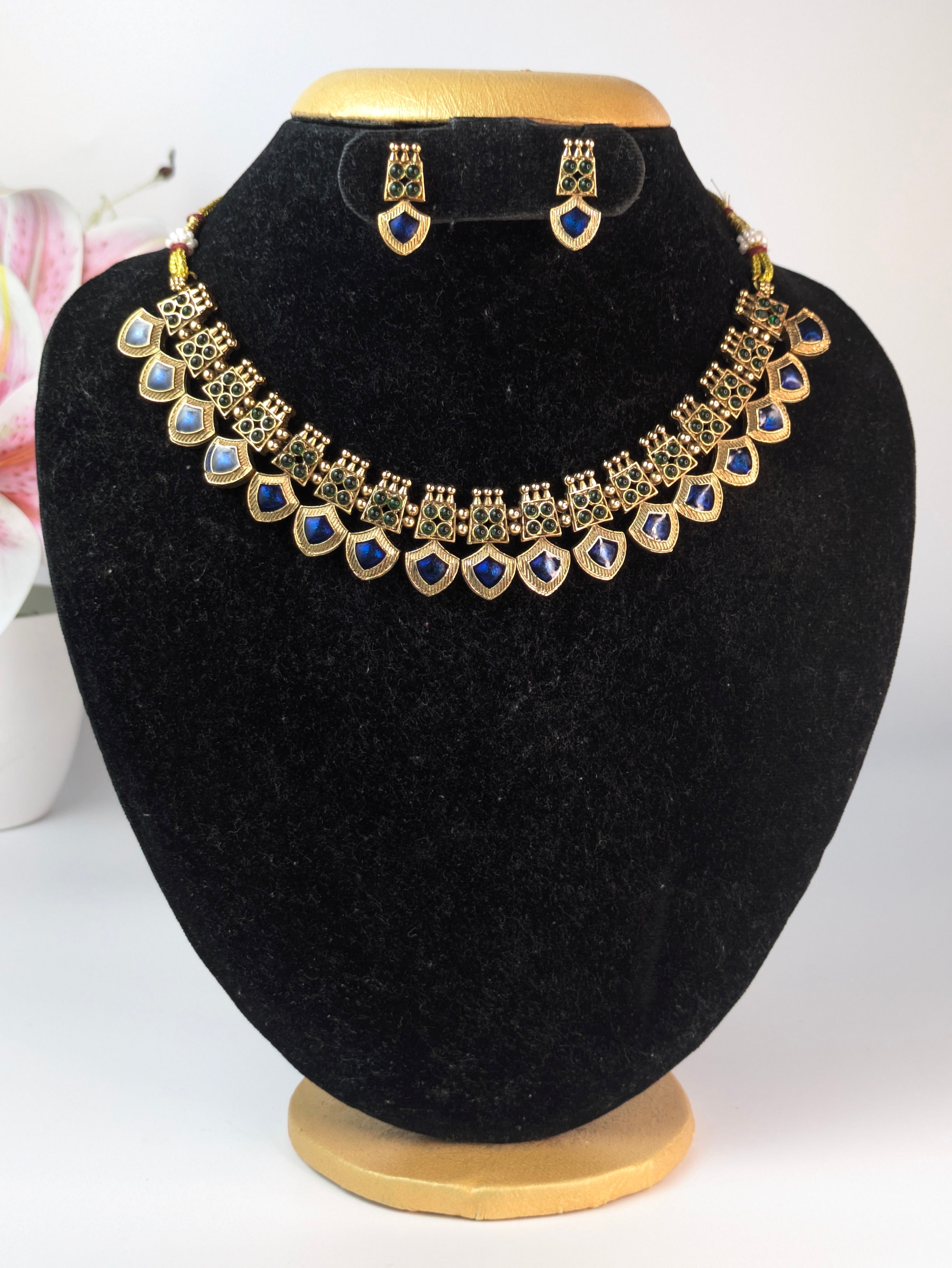 Kerala Style Palaka Necklace-Blue