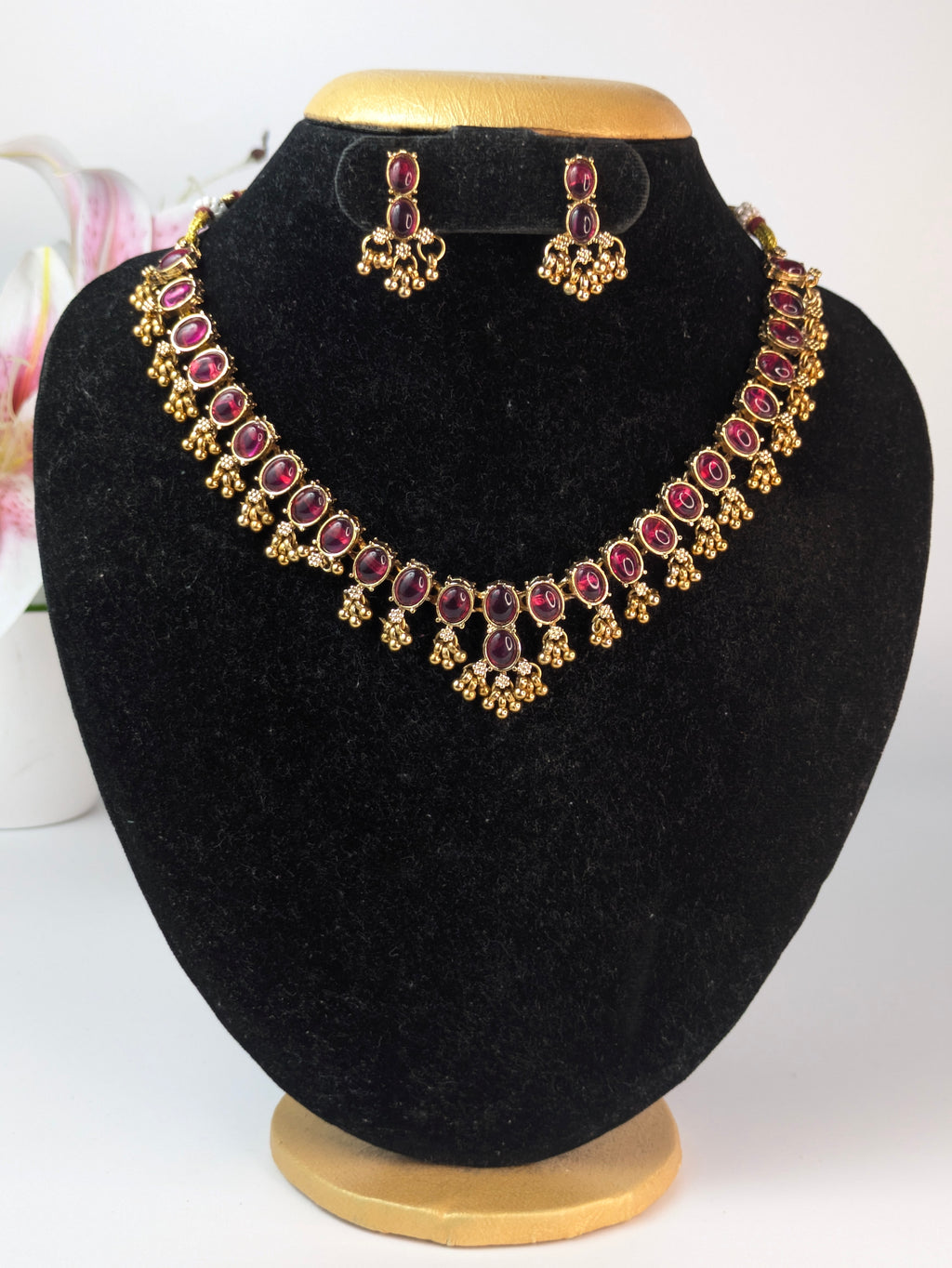 Tear Drop Kemp Stone Necklace-Pink