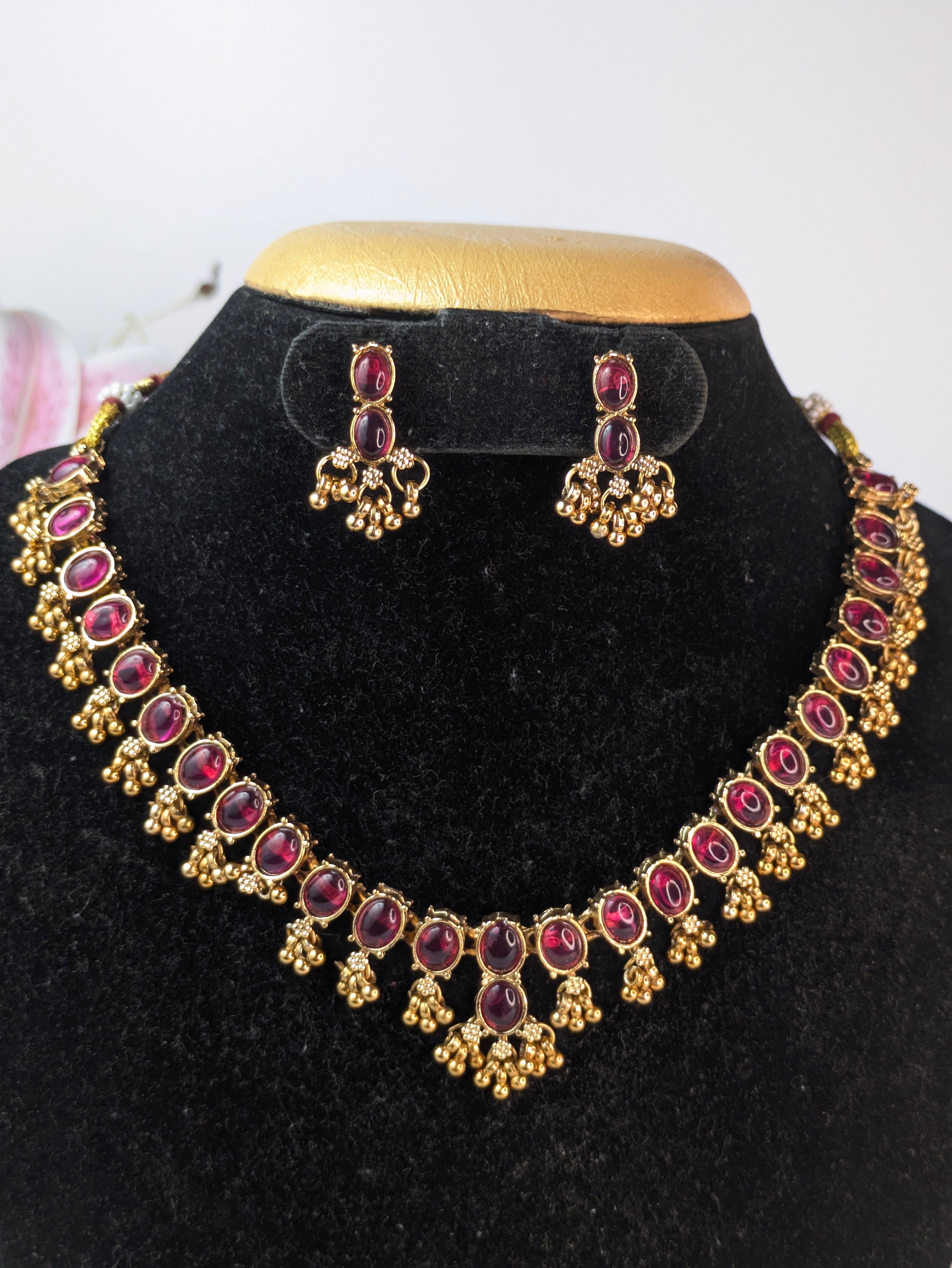 Tear Drop Kemp Stone Necklace-Pink