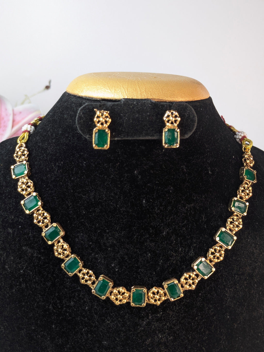 Sufi-style Stone Necklace Set-Green