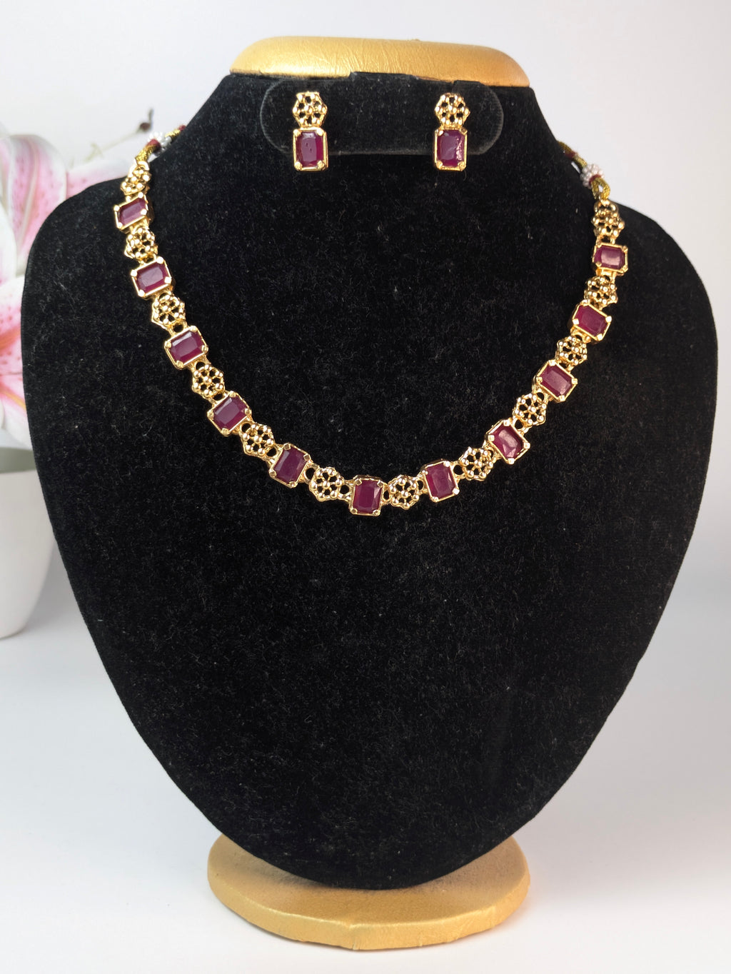 Sufi-style Stone Necklace Set-Red