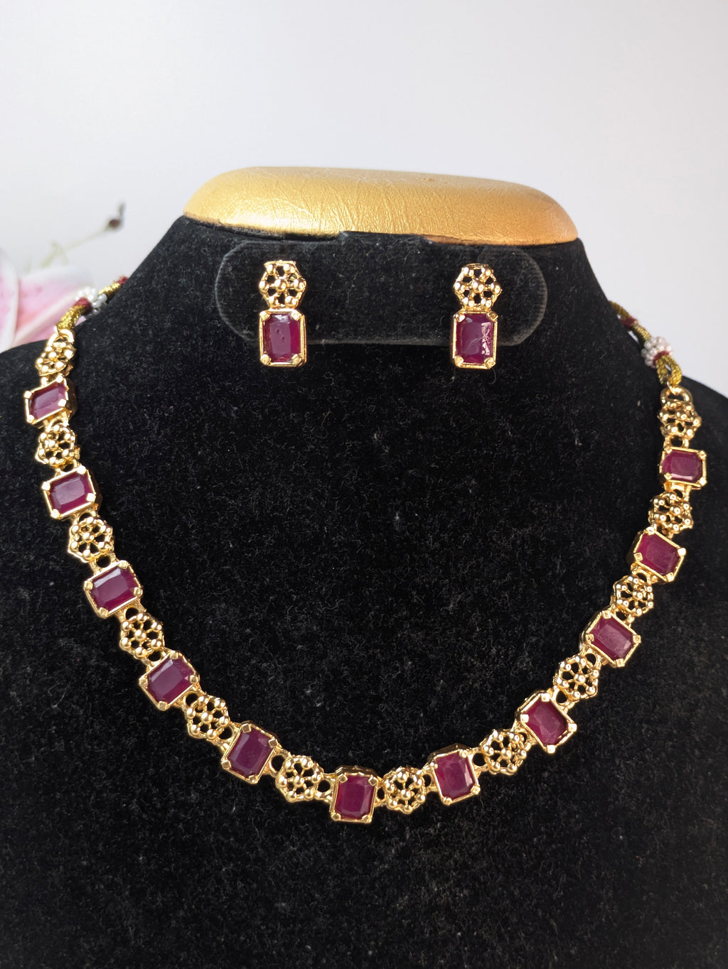 Sufi-style Stone Necklace Set-Red
