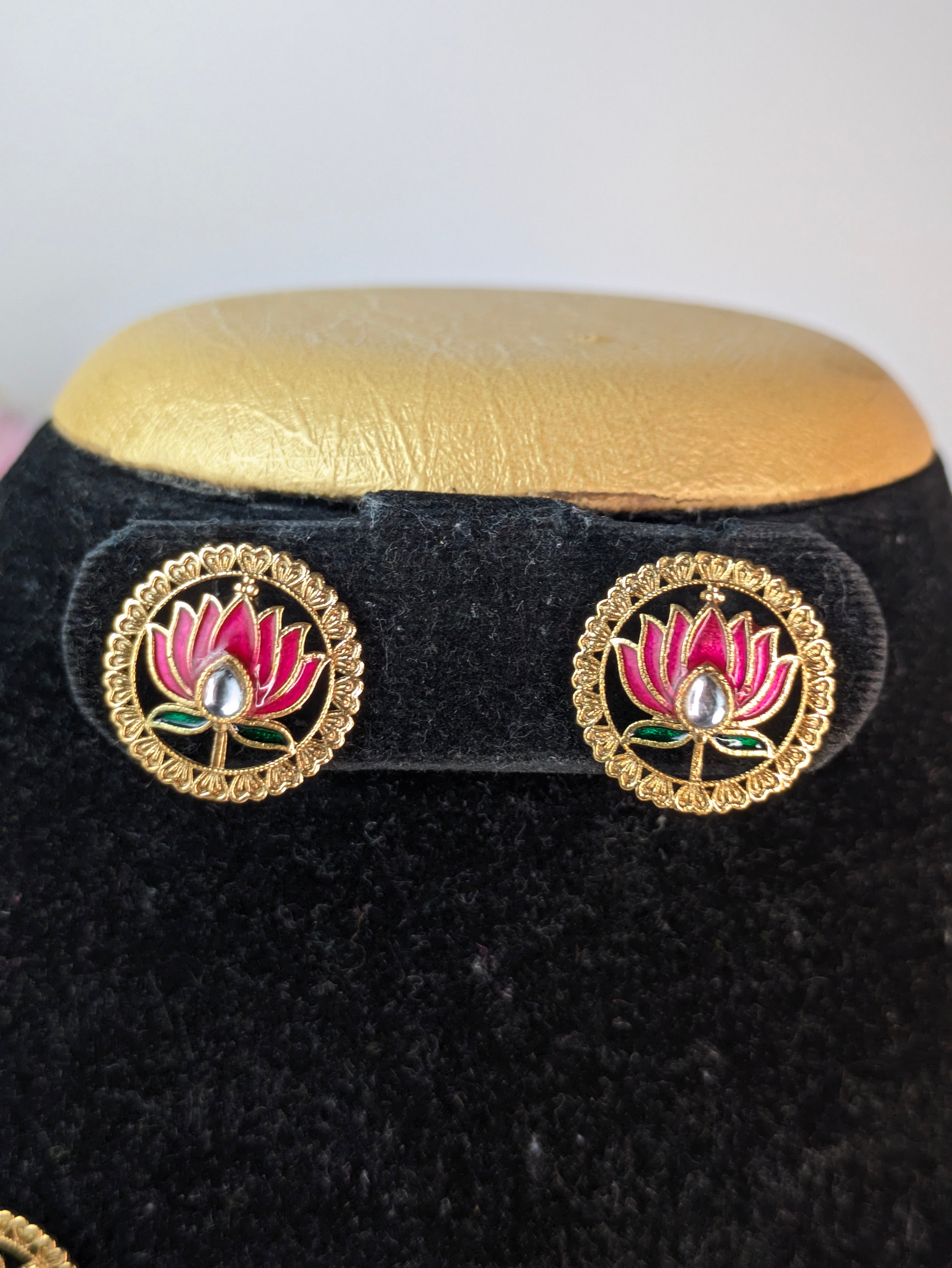Meenakari Pink Lotus Choker/Necklace Set
