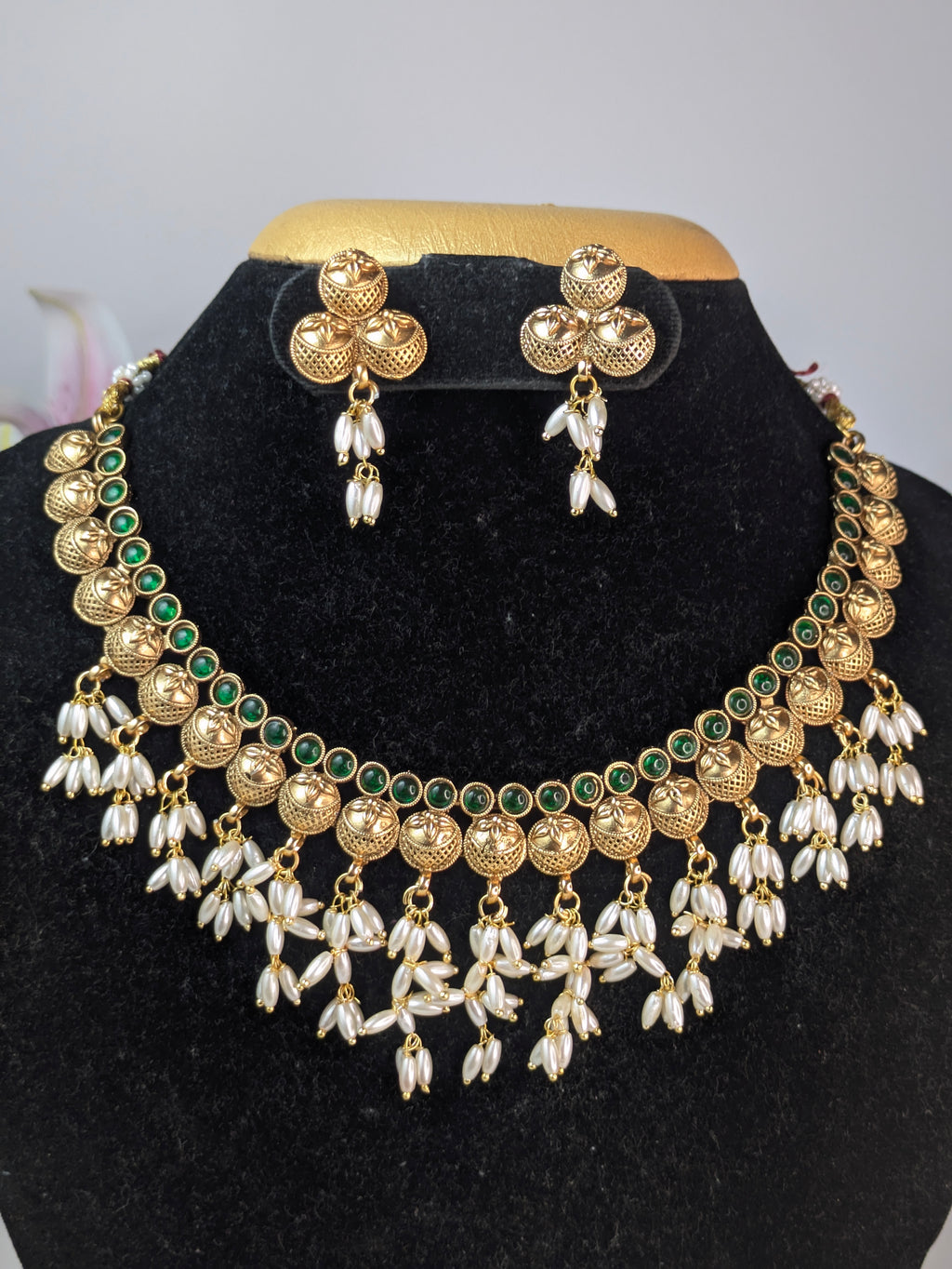 Rice pearls kemp stone necklace