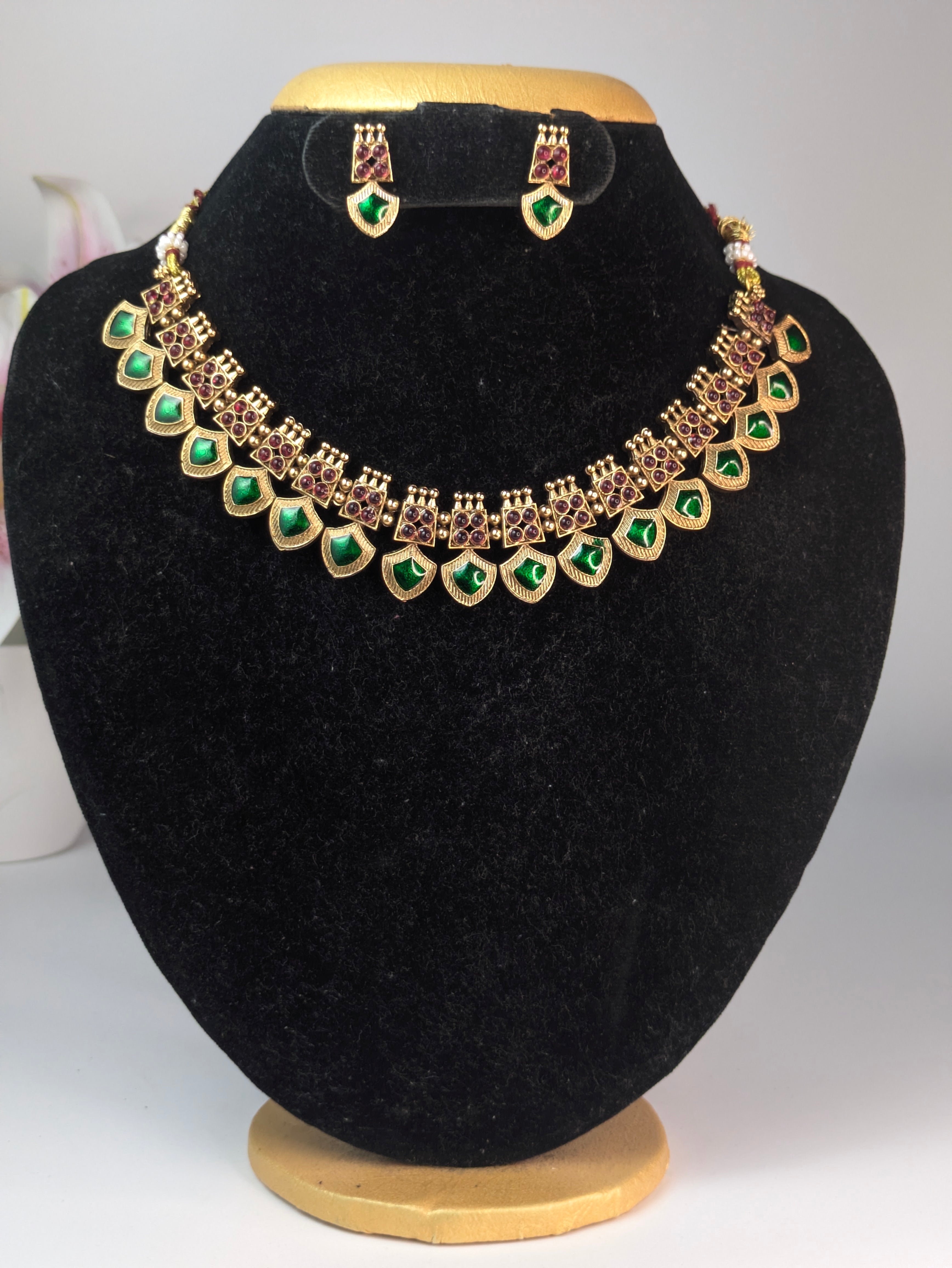 Kerala Style Green Palaka Necklace