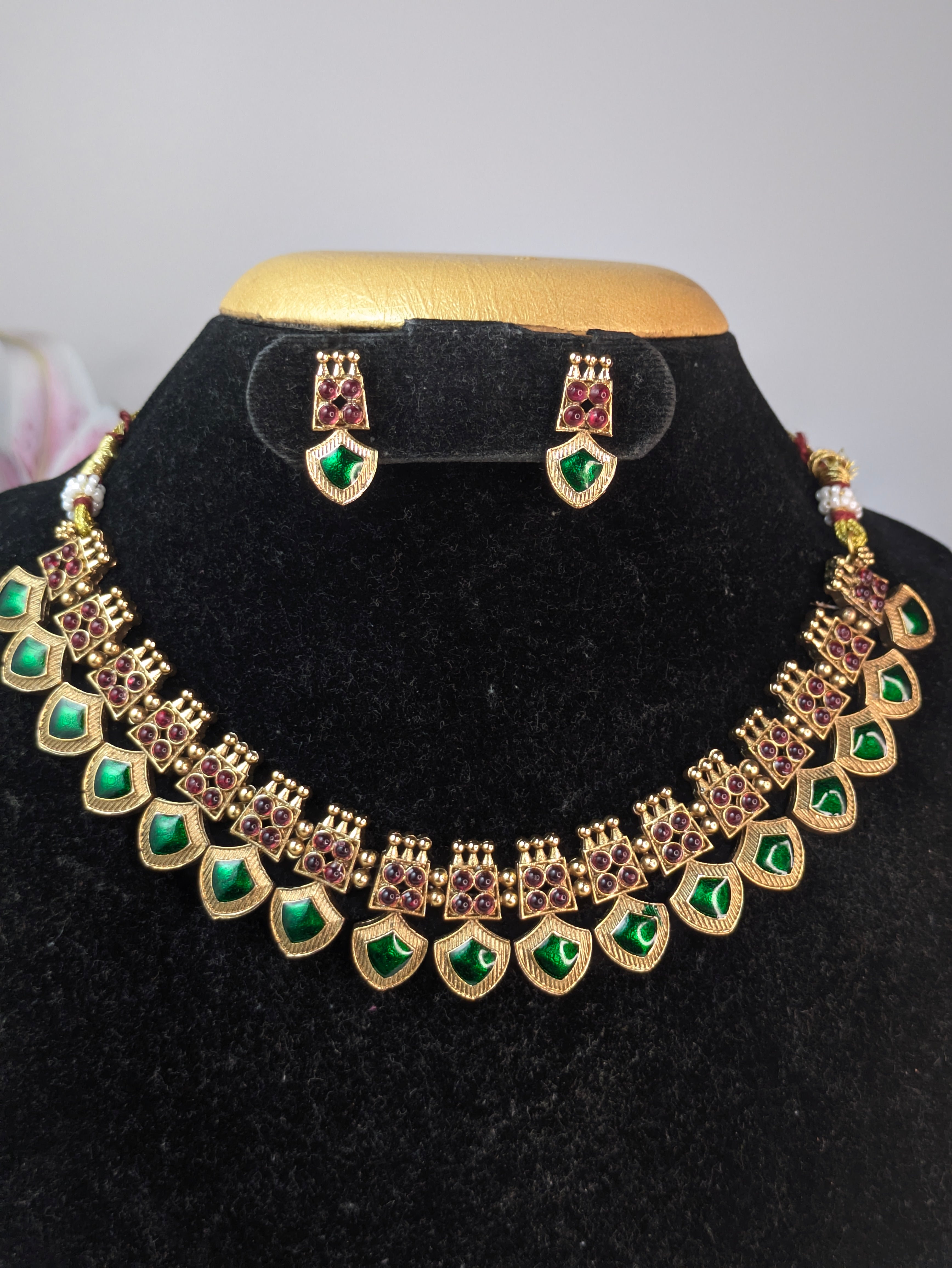 Kerala Style Green Palaka Necklace