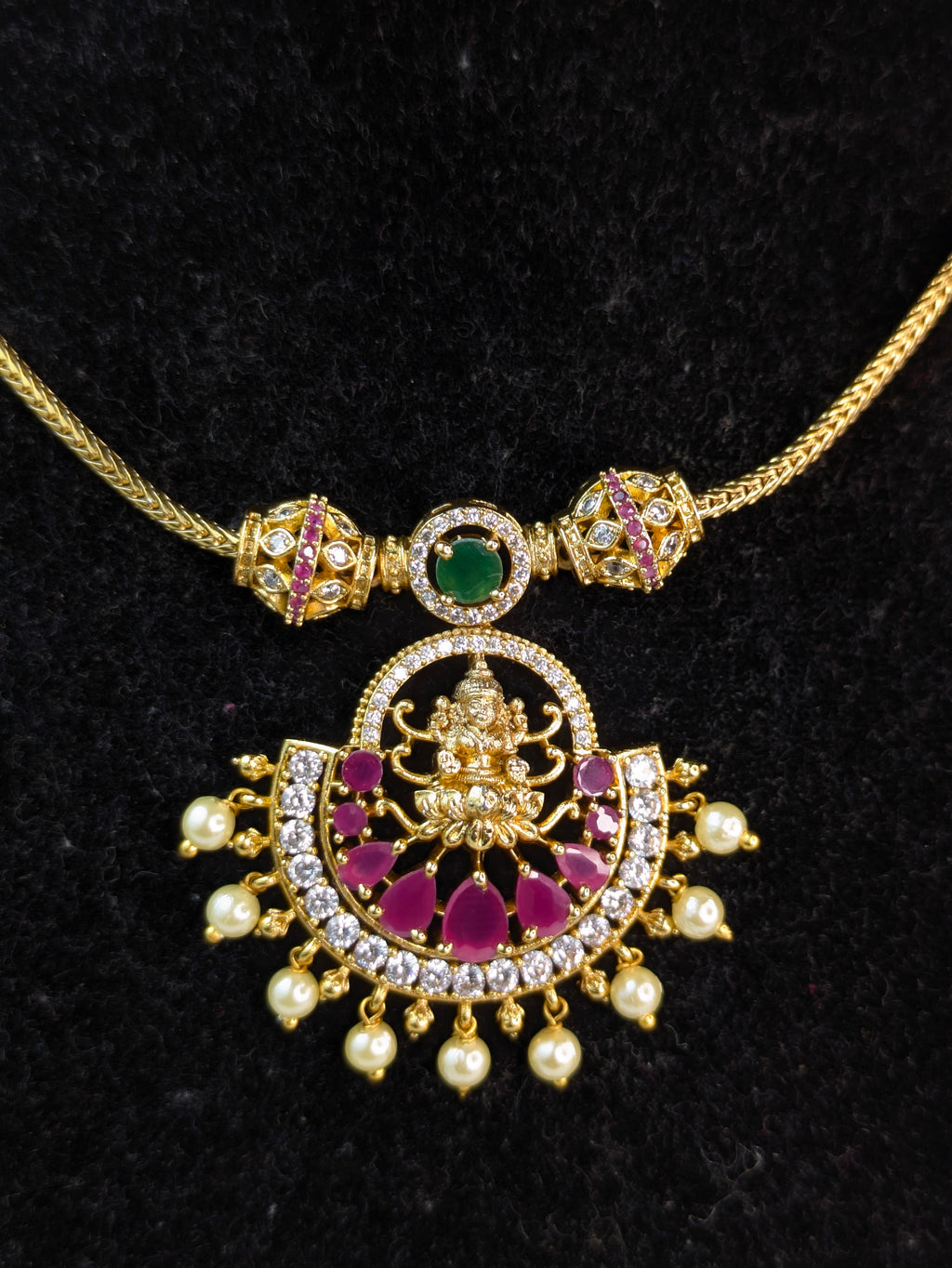 Semi-Circular Lakshmi Pendant Necklace