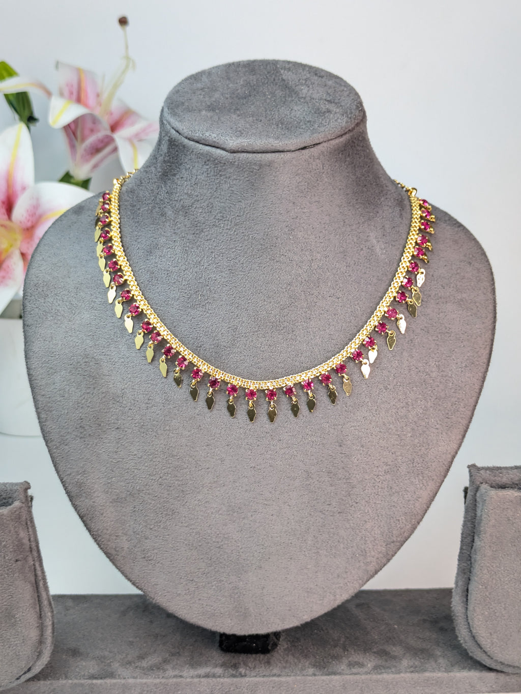 Pink Stone Gold Plated Elakkathali