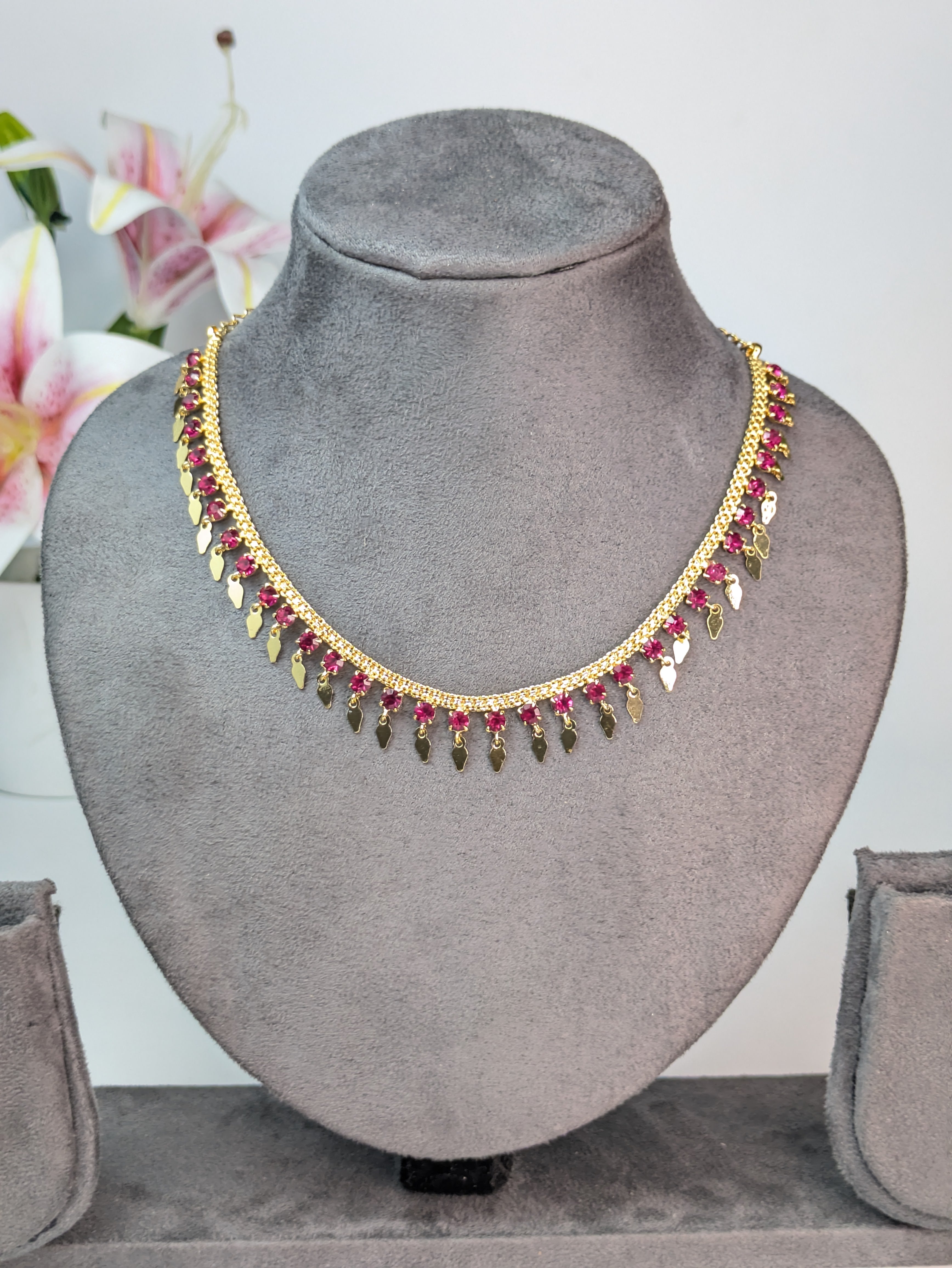 Pink Stone Gold Plated Elakkathali