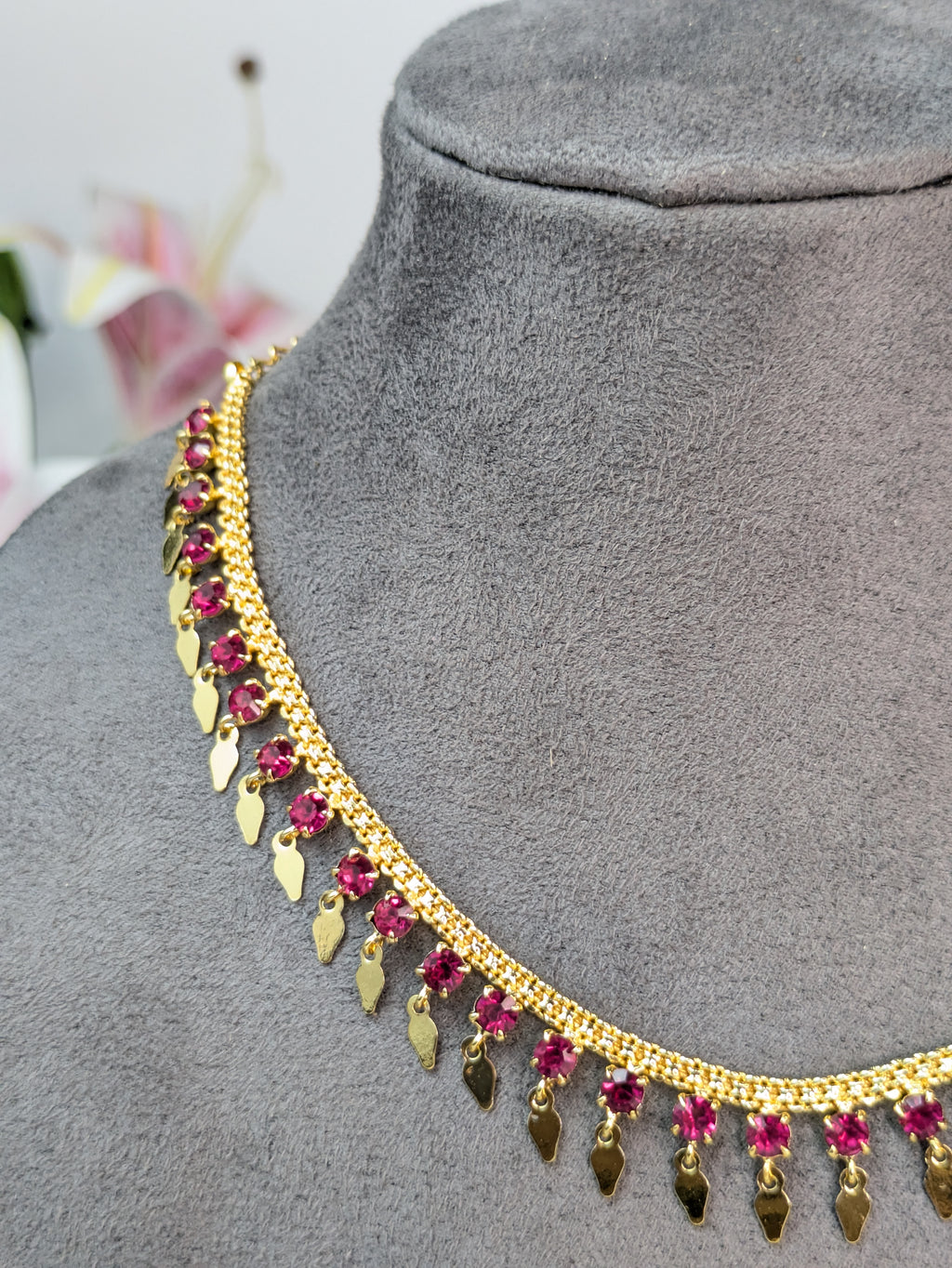 Pink Stone Gold Plated Elakkathali