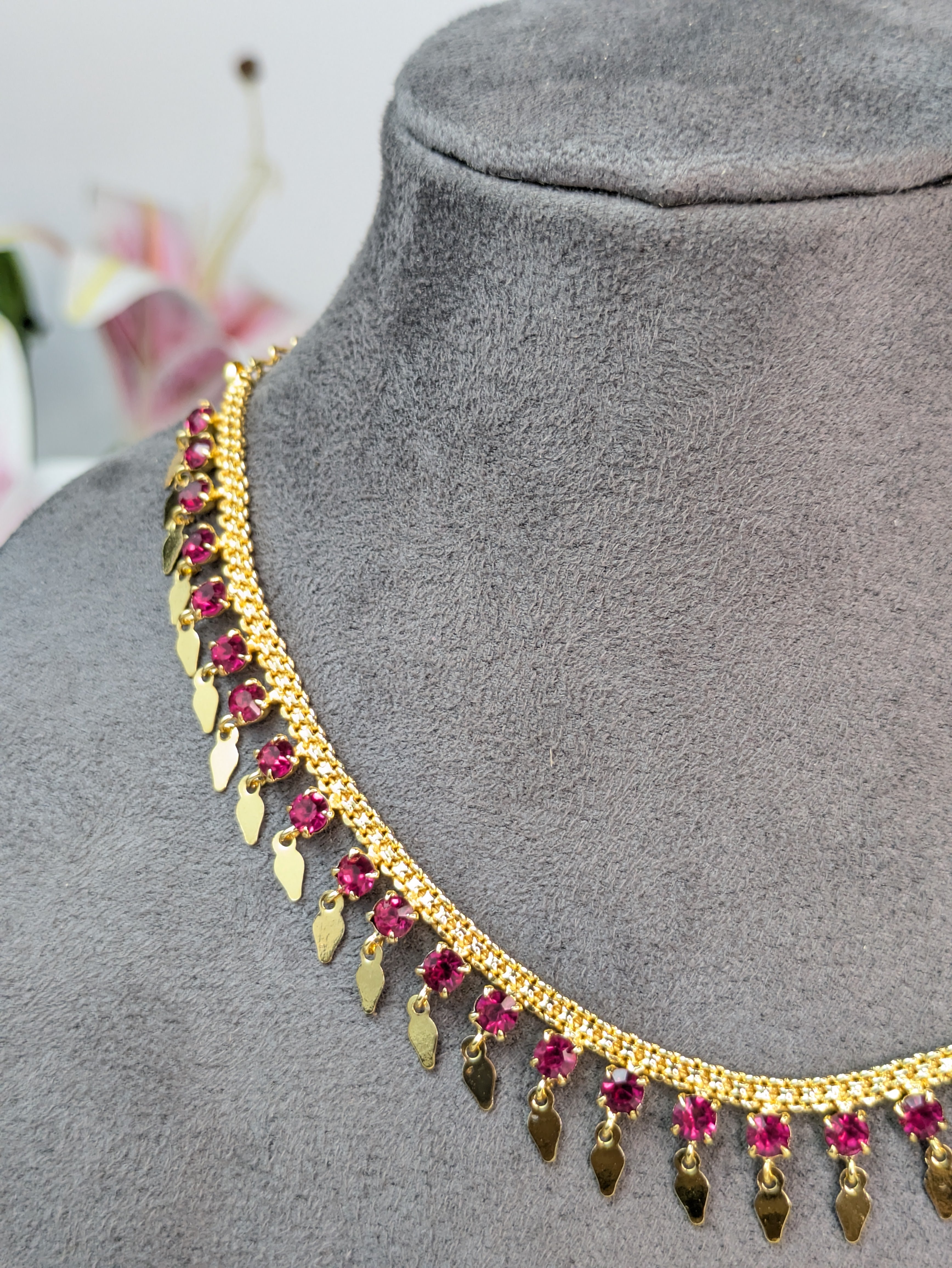 Pink Stone Gold Plated Elakkathali